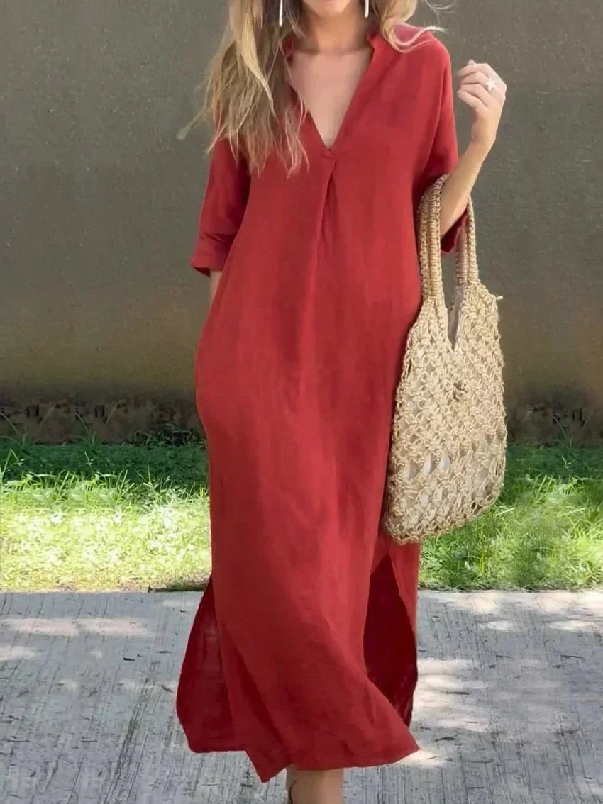 Womena??s Maxi Dress Relaxed Fit Cotton Linen Blend for Summer
