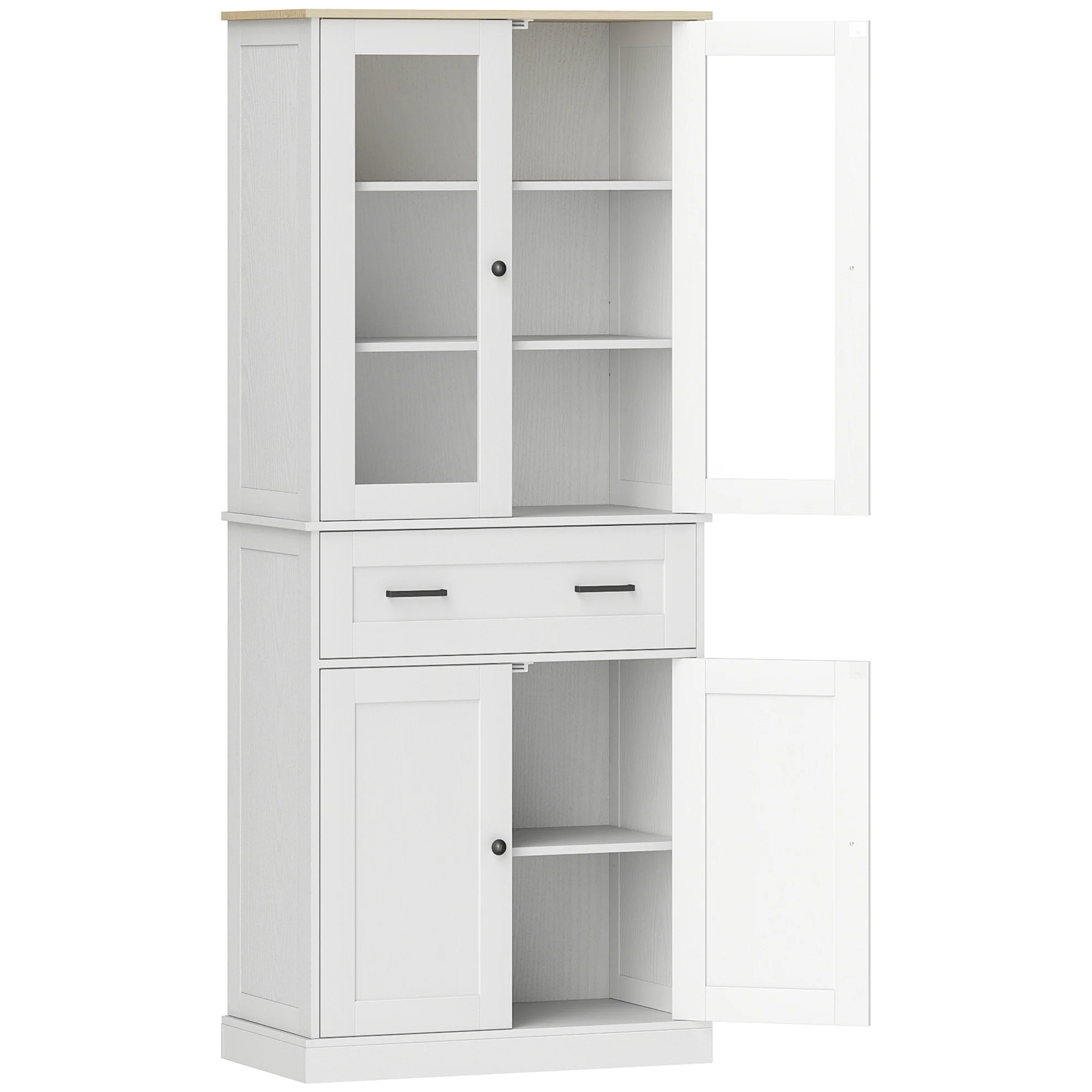 HOMCOM Keukenkast, Buffet, Acrylfront, Lades, 76 x 40 x 182,5 cm, Crèmewit