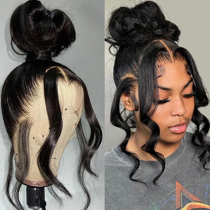 Invisi-String 360 Lace Frontal Wigs Pre Plucked Pre Bleached Body Wave Human Hair Wigs For Women