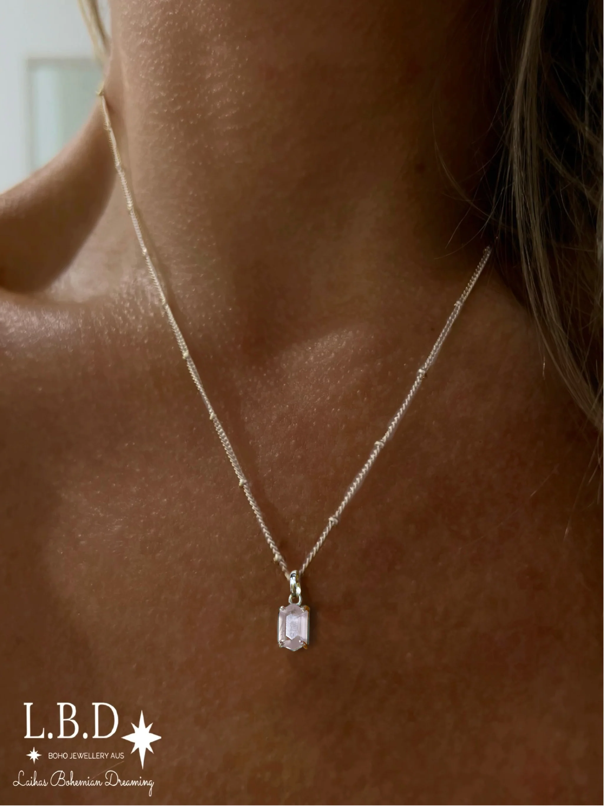 Laihas Mini Hex Crystal Rose Quartz Necklace
