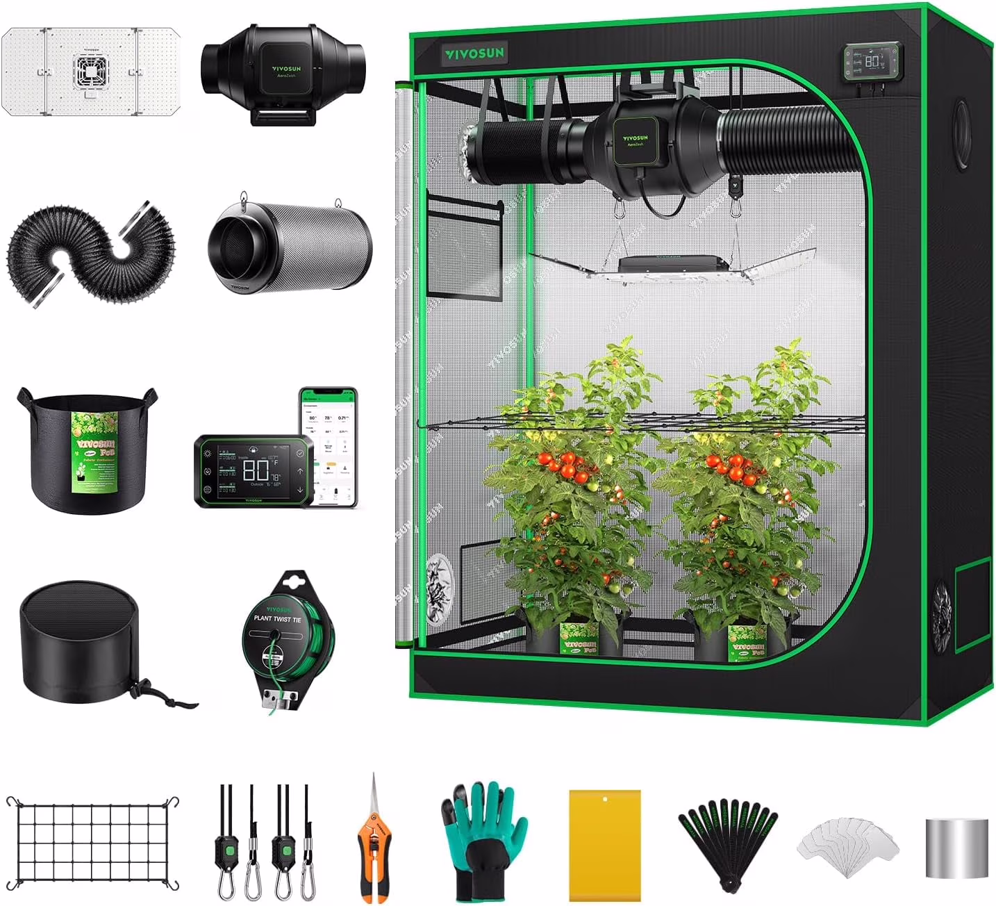 VIVOSUN GIY Smart Grow Tent System 2x2, WiFi-Integrated Grow Tent Kit, with Automate Ventilation and Circulation, Schedule Full Spectrum 100W LED Grow Light, and GrowHub E42A Controller