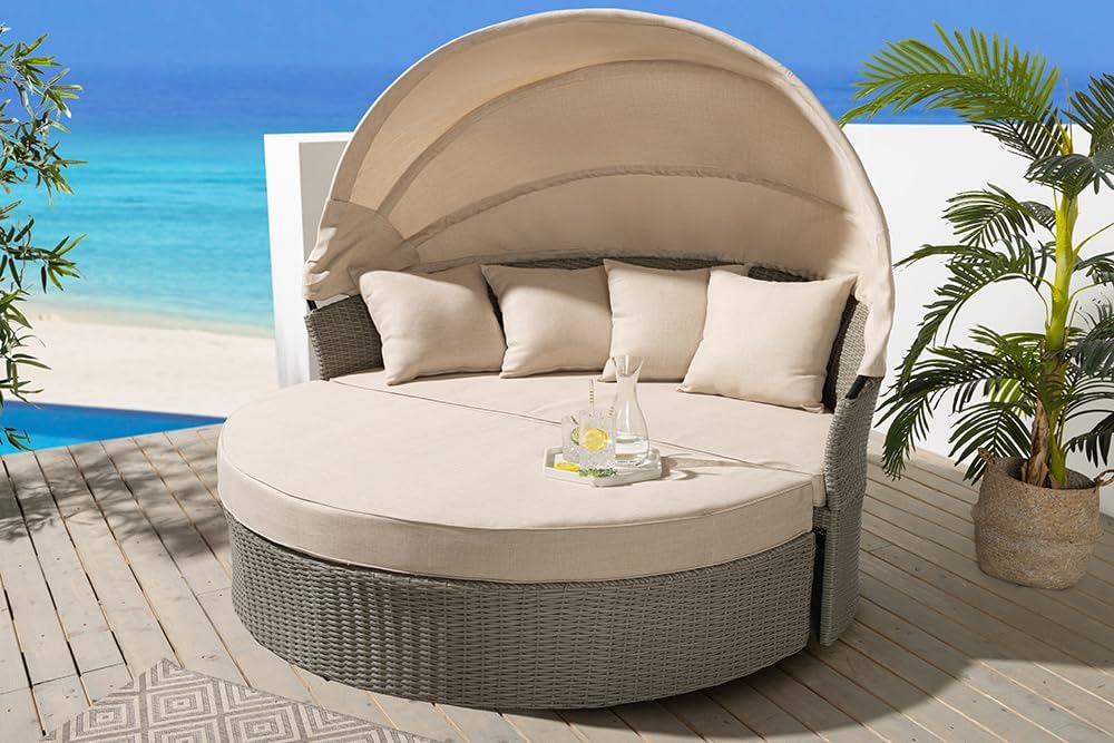 Riess Ambiente Outdoor Sonneninsel - Playa Living - 165cm - Natur - Polyrattan Aluminium - inklusive Kissen wetterfest