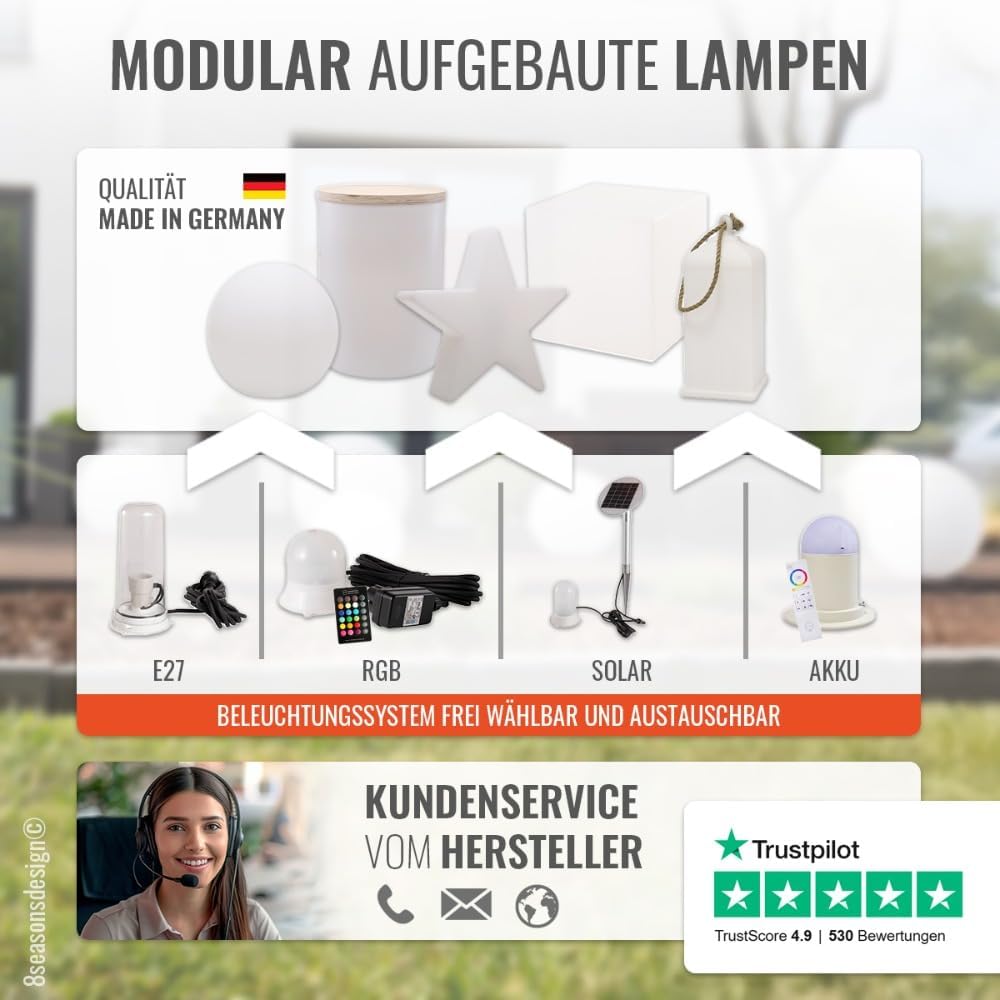 8 seasons design LED Stehlampe No. 1-160cm groß (Weiß), E27, RGB Farbwechsel, dimmbar, Fernbedienung – wetterfest – Stehleuchte für innen & außen (Garten, Terrasse) - robust und langlebig