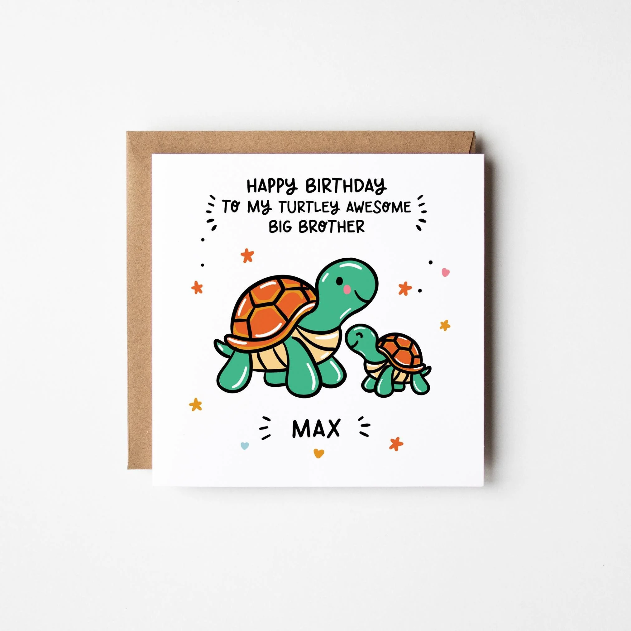 Big Brother Birthday Card, Personalised Cute Turtle Card