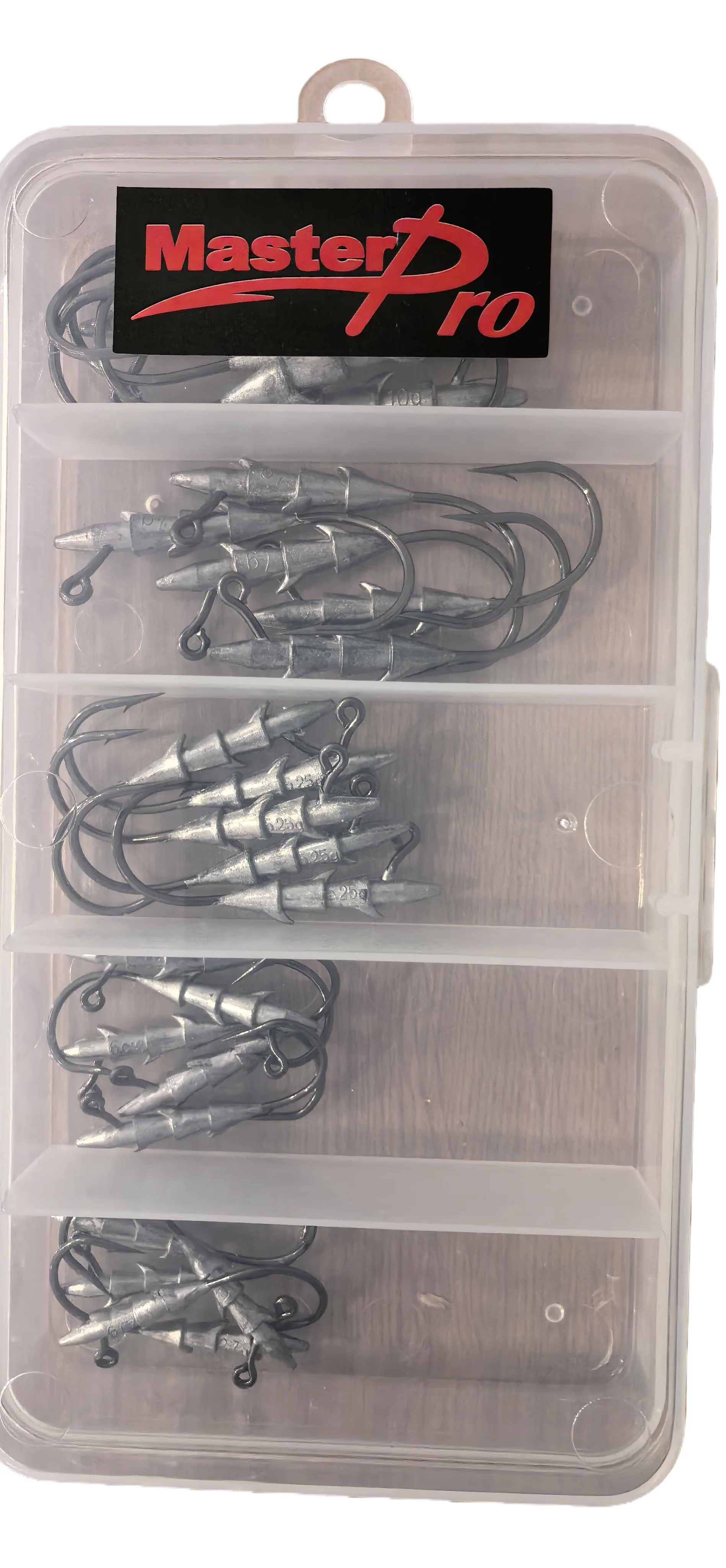 MasterPro Spiked Lock Jigheads �?25pcs Assorted 2.5g to 10g | Soft Plastic Bait Jig Heads Kit for Bream & Flathead | Tackle Box Included (D)
