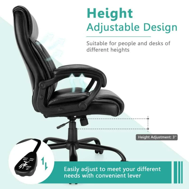 400 Lbs Big Amp Tall Office Chair Leather High Back Executive Chair Wide Seat Swivel Computer Task Desk Chair - Comfortable And Ergonomic Design