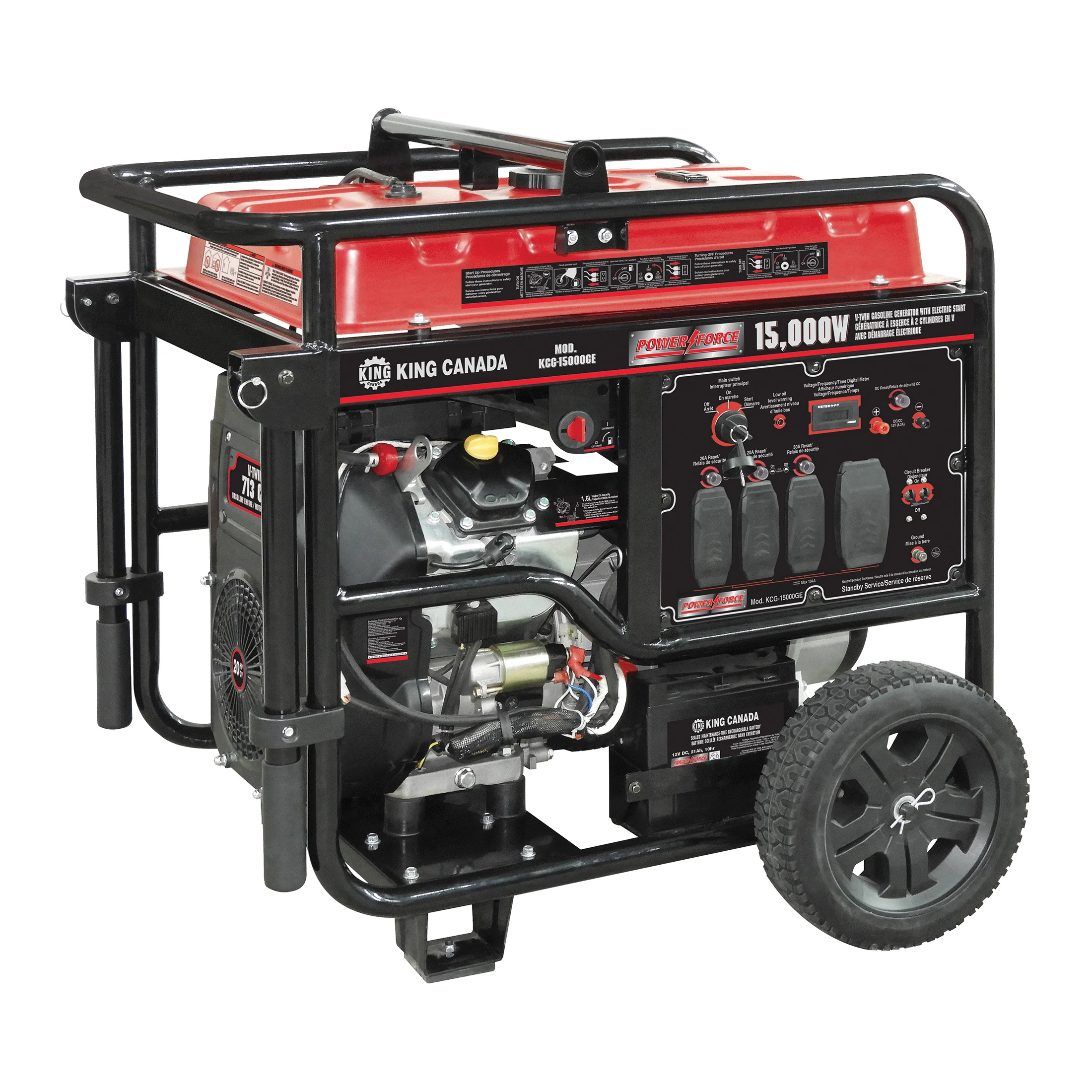 King Canada KCG-15000GE  ~  Generator Gasoline V-Twin Electric Start 15 000W w/wheel kit