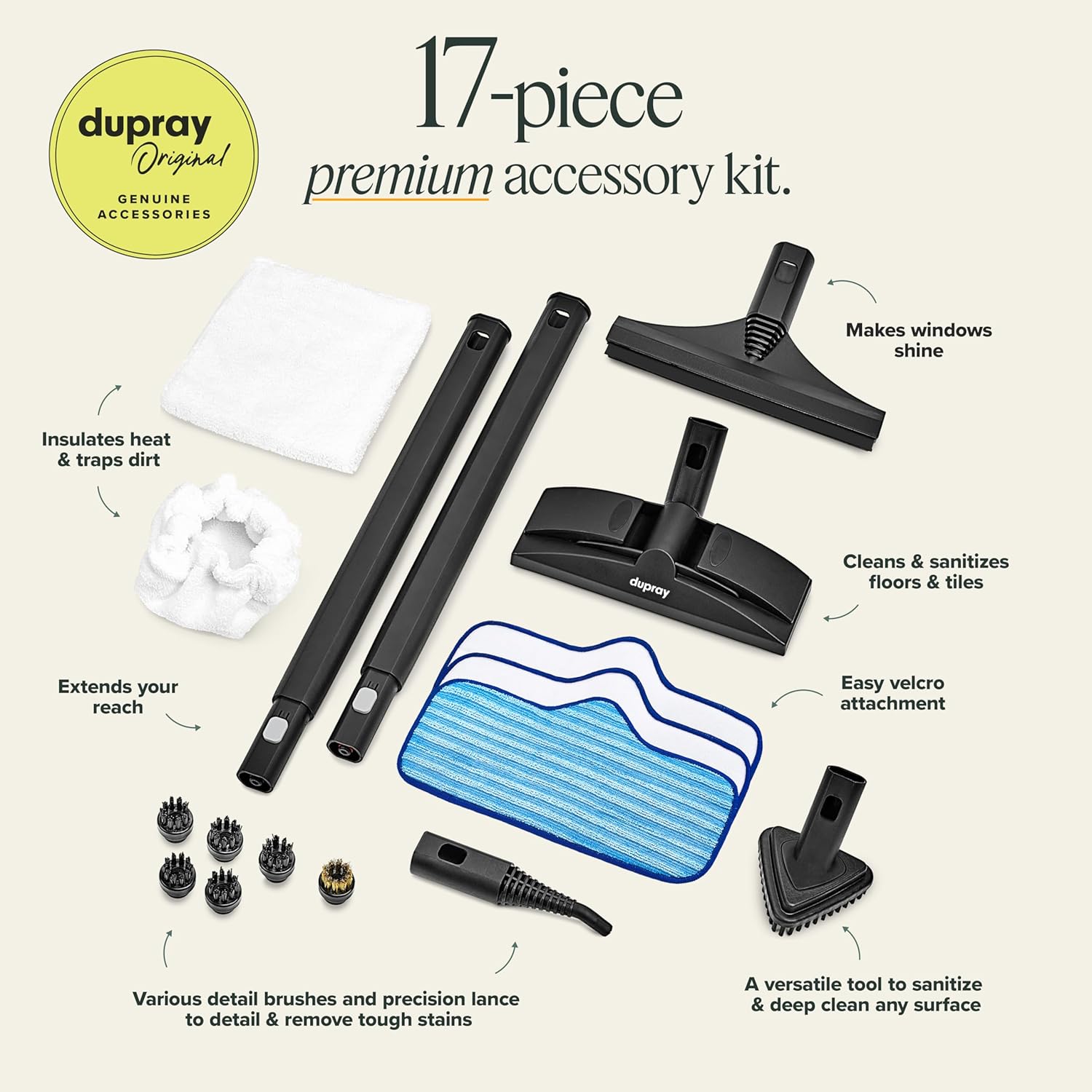 Dupray Neat Steam Cleaner with 17-Piece Kit - Powerful, Chemical-Free Cleaning for Floors, Cars, Tiles, Upholstery, Kitchen, Bathroom Grout, Carpets & More - Kills up to 99.9% of Bacteria & Viruses *