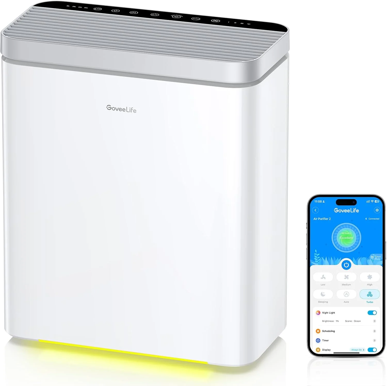 GoveeLife Smart Air Purifier for Home Large Rooms, Covers up to 1046 ft虏, PM2.5 Monitor, Sleep Mode, 3-in-1 Filter Air Purifier with App and Alexa Control for Pet Hair, Odors, Pollen and Smoke