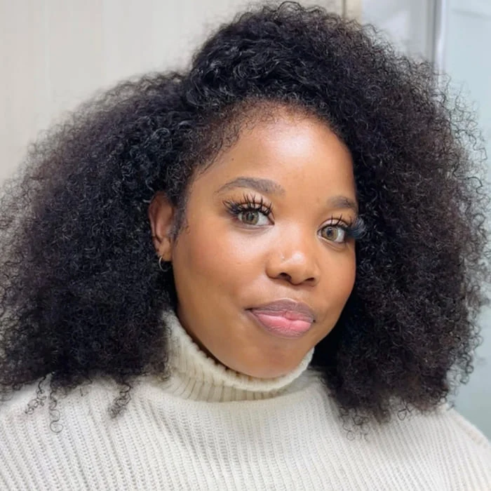 Kinky Edge Hairline Afro Kinky Curly Lace Front Wig Pre Bleached Real 4C Edges Glueless HD Lace Human Hair Wigs For Black Women USA 24 Hours Shipped