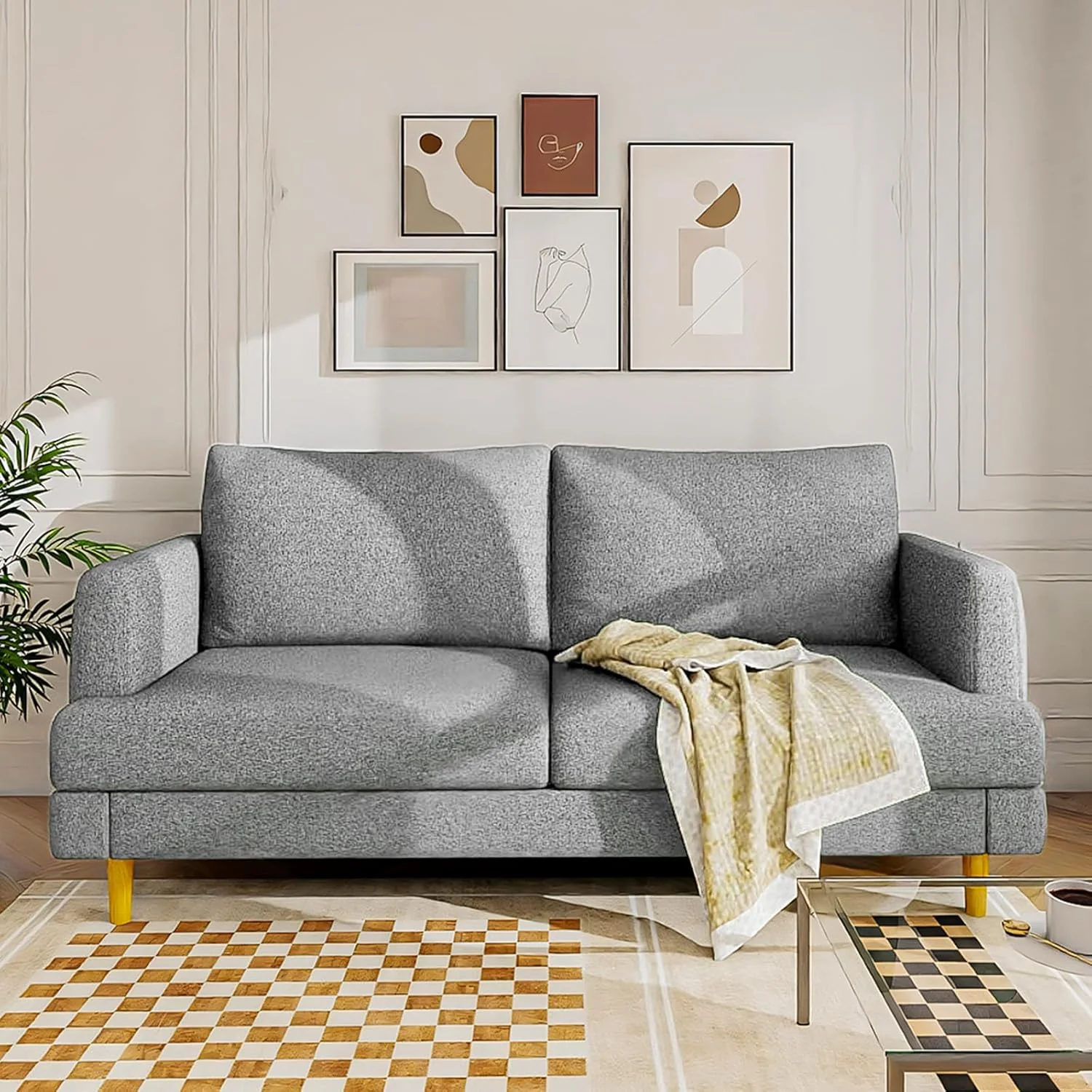 Loveseat Sofa Couch for Living Room USB Type C Ports Dark Gray Upholstered Small Couches