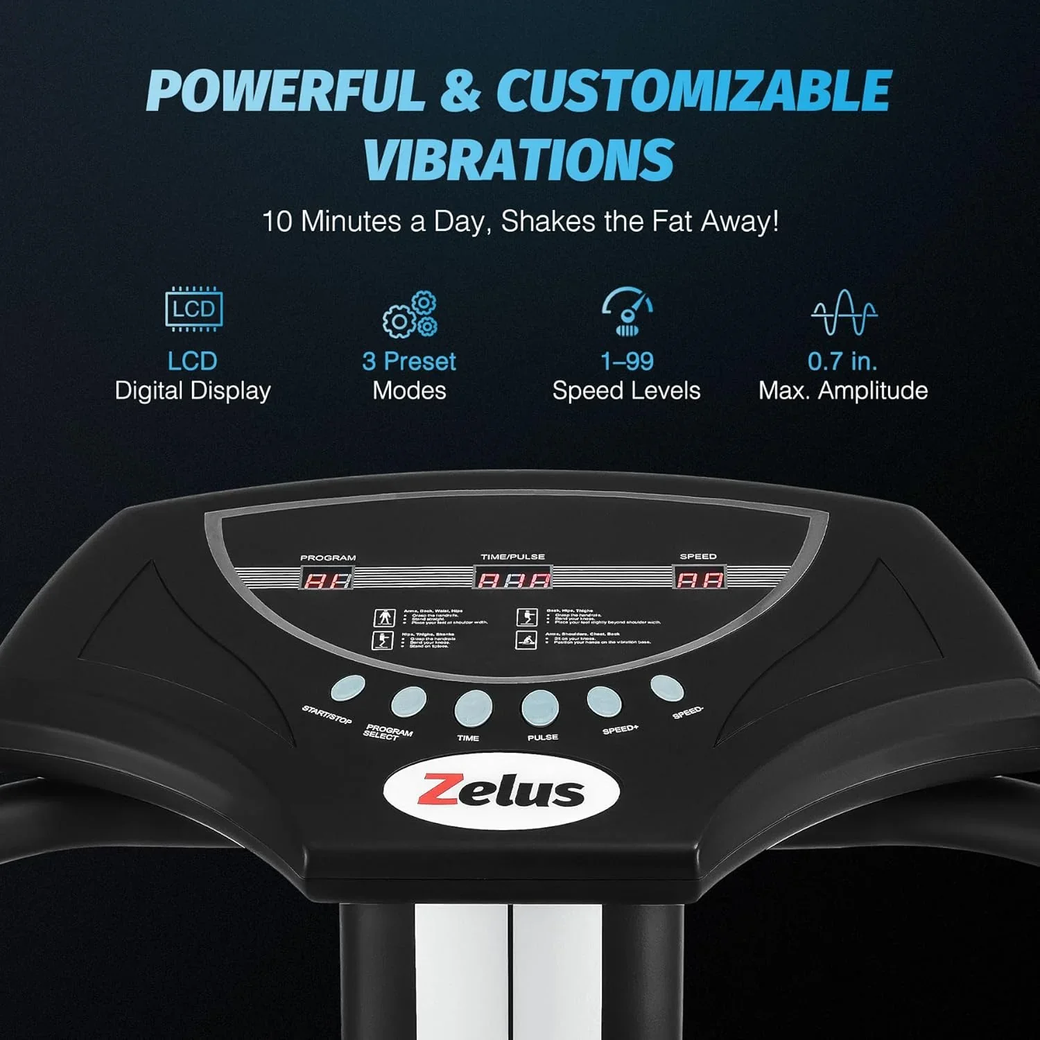 Egésztestvibrációs platform, 500W-os vibrációs tréner 99 szinttel, 3 előre beállított móddal és 2 ellenállási szalaggal, edzéshez, otthoni edzőterembe, 150 kg teherbírással