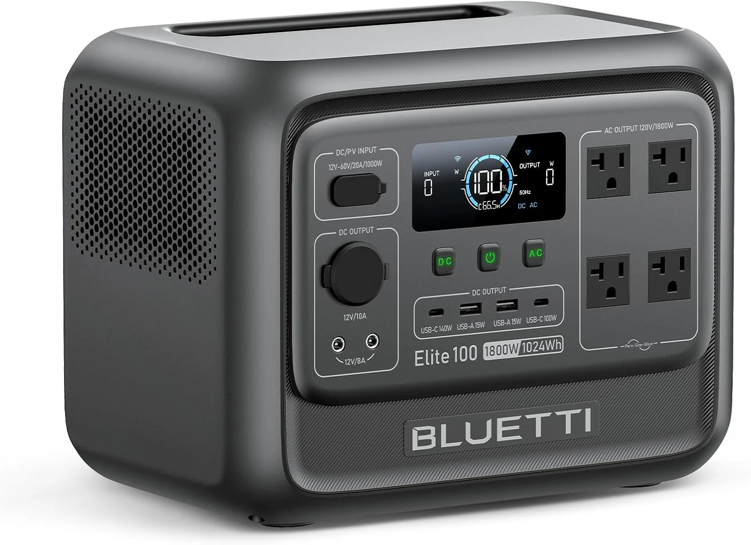 BLUETTI Elite 100 V2 hordozható erőmű 1024 Wh LiFePO4 akkumulátorral, 4 db 1800 W-os AC porttal (3600 W túlfeszültség) – 35%-kal kisebb, gyorstöltés és szünetmentes tápegység kempingezéshez, utazáshoz, áramkimaradásokhoz, otthoni tartalék energiaforr