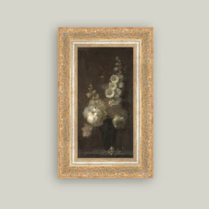 Hollyhock Bouquet Framed Antique Inspired Art