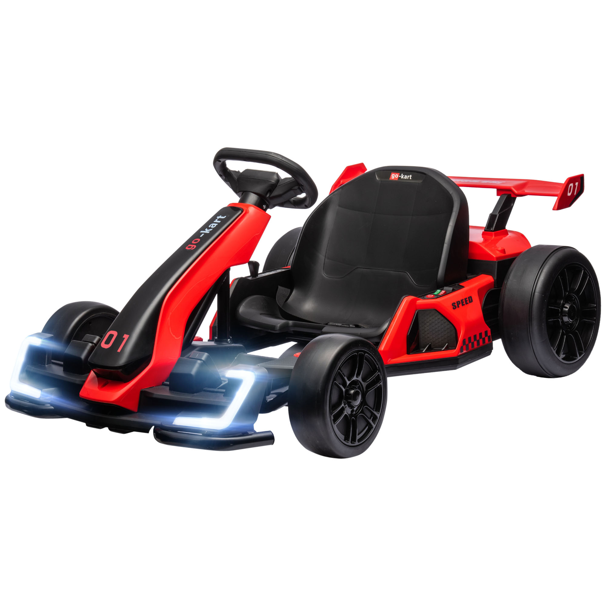HOMCOM Go-Kart voor Kinderen, Elektrisch Kart met Toeter en Muziekfunctie, Verstelbare Stoel, tot 12 km/u, Kunststof, Metaal, Rood