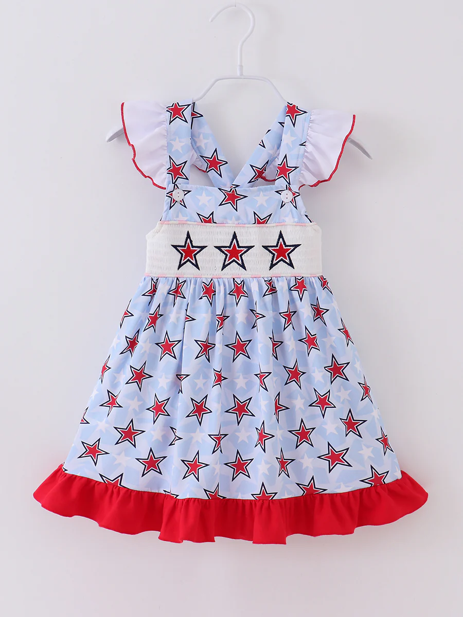 4TH OF JULY Star Ruffle Girl Smocked Dress