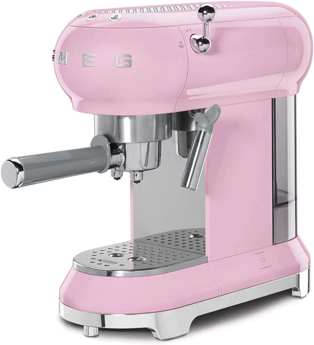 Smeg, ECF01WHEU Manual Espresso -Maschine, Cappuccino -System, Thermoblock, große Tassengehäuse und Doppelkaffeefunktion, 1 l Wassertank, kompakte Abmessungen, 1350W, Weiß