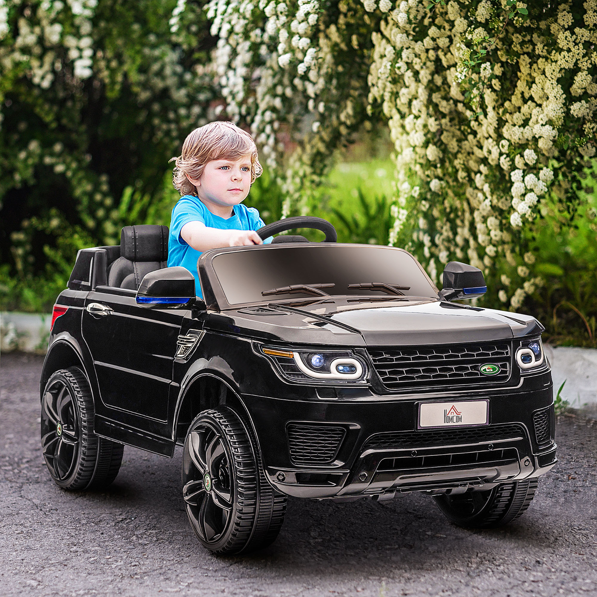 HOMCOM SUV voor elektrische auto's voor kinderen, tot 5 km/u, met veiligheidsgordel, afstandsbediening, koplampen, zwart