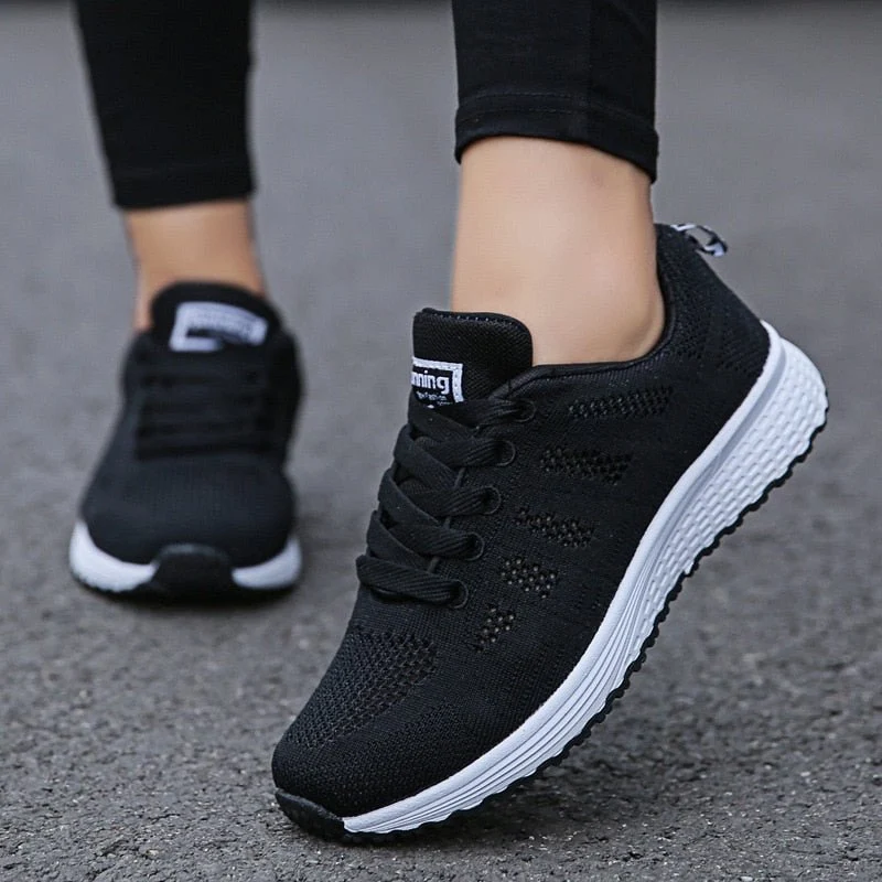 Women��s Breathable Wide-Fit Walking Shoes Lightweight Lace-Up Trainers