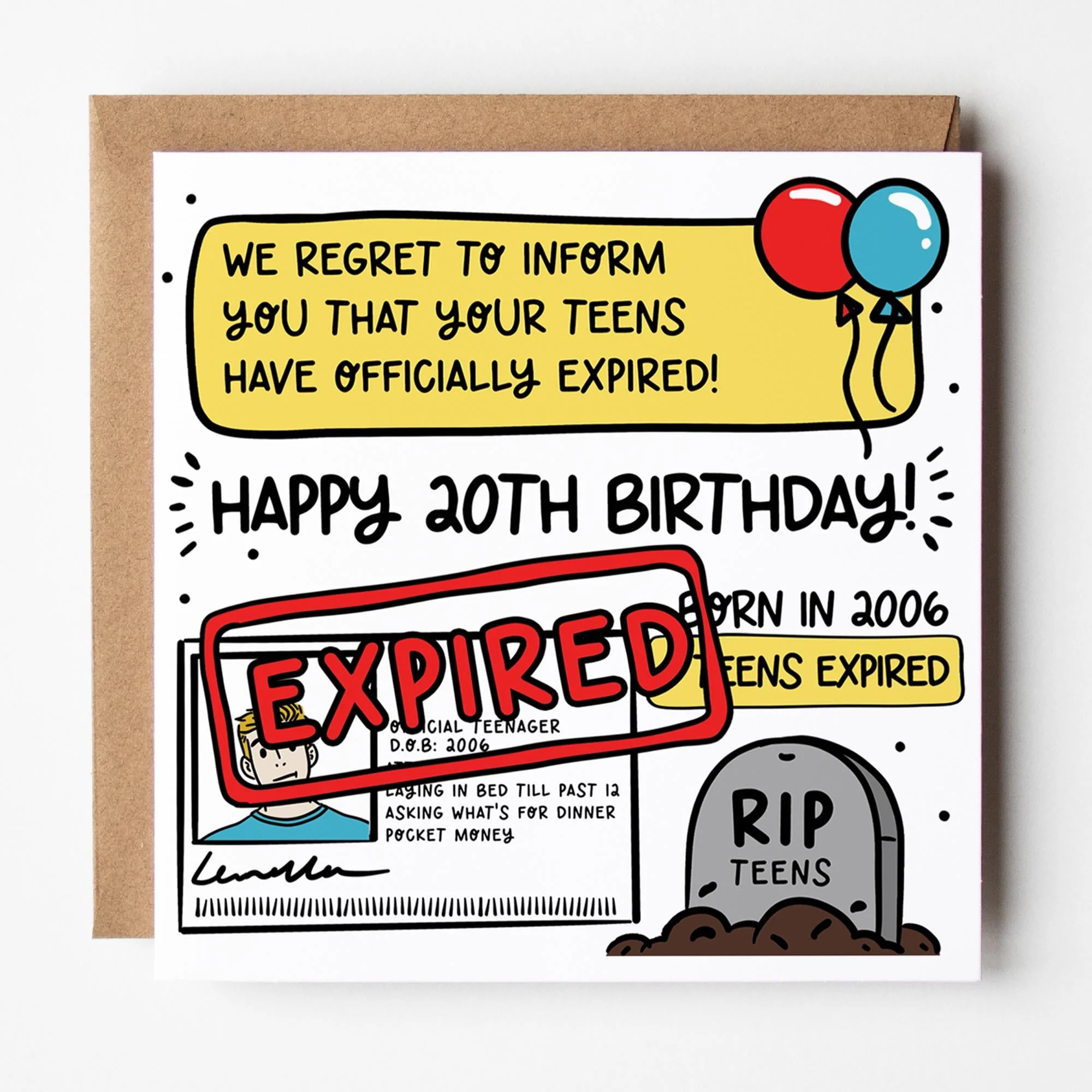 20th Birthday Card for Him: Funny Design, Son, Brother, Friend with Kraft envelope
