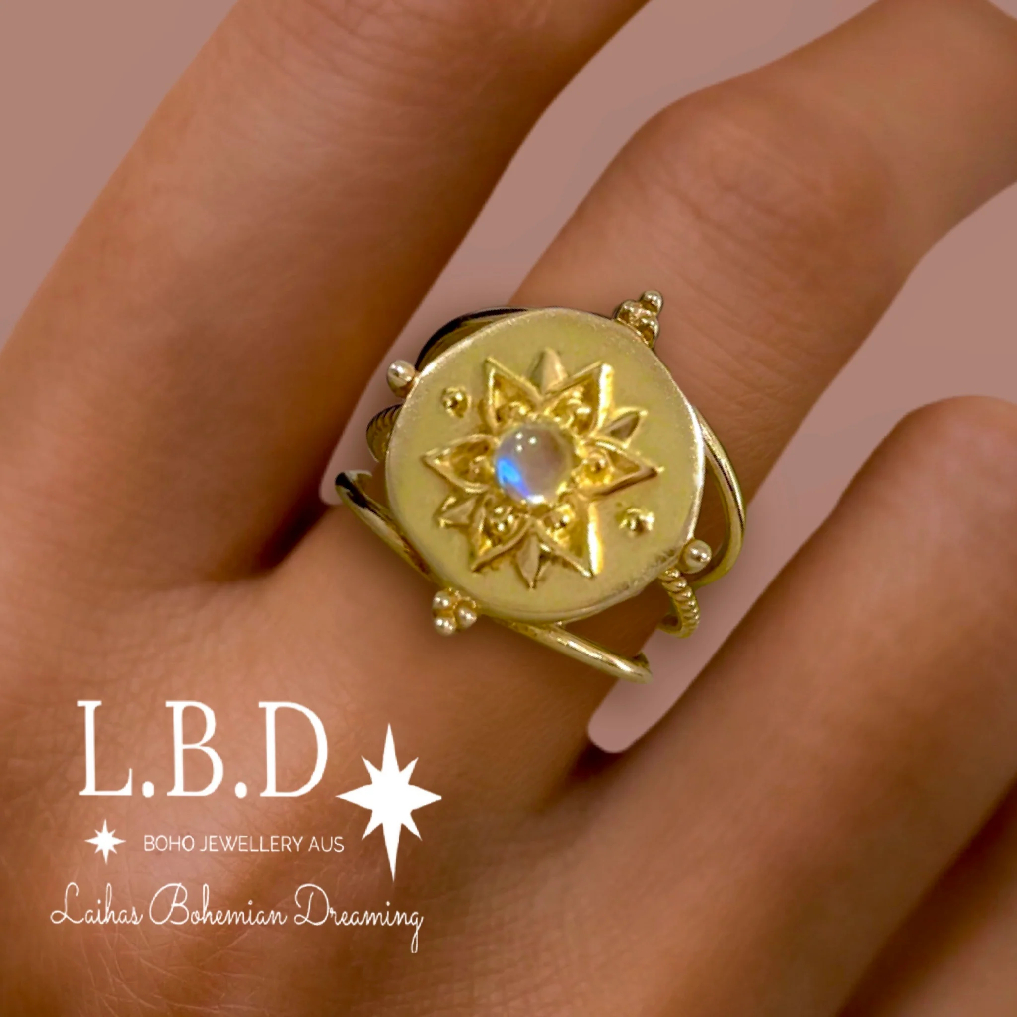 Intricate Vera May Gold Boho Ring- Moonstone Ring