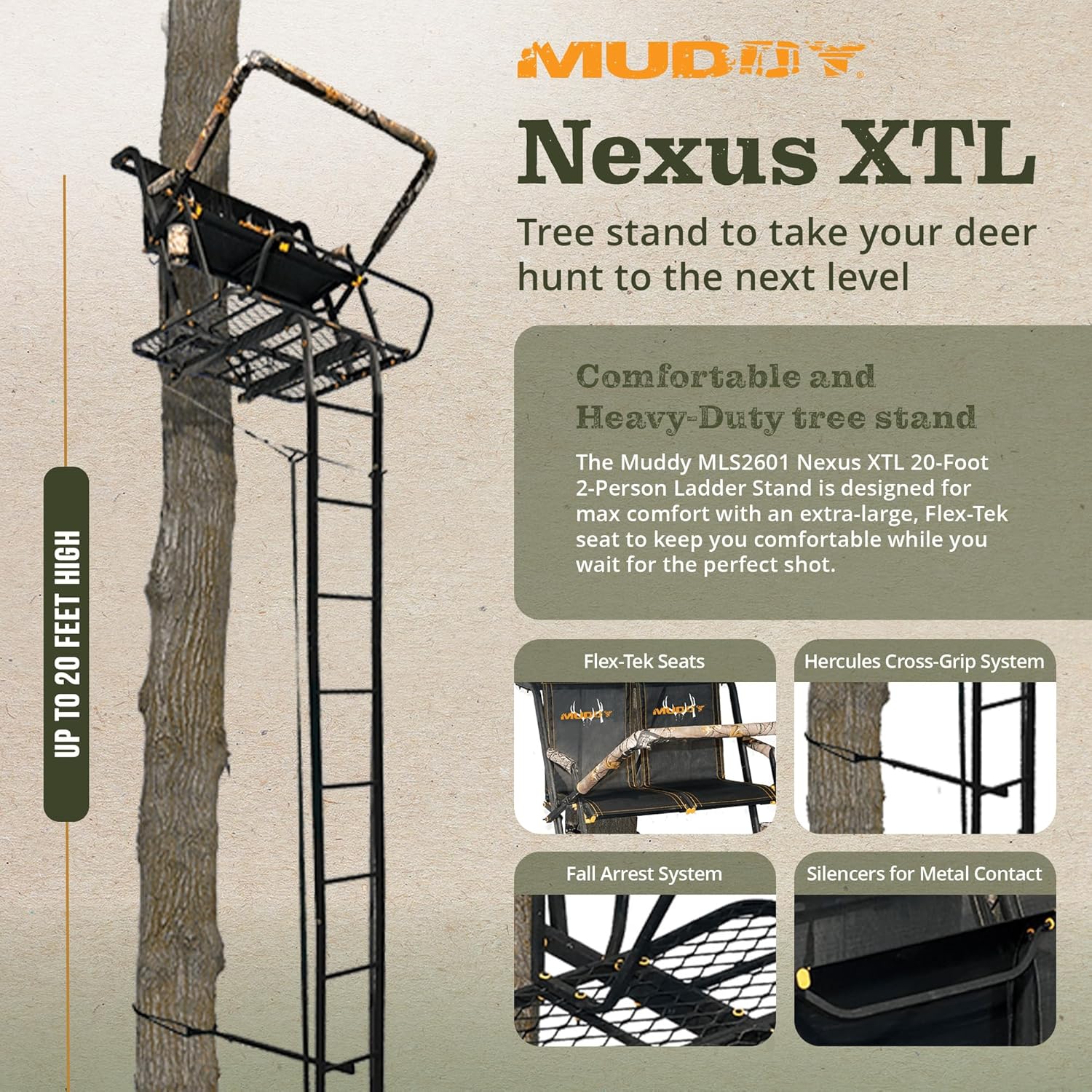Suport pentru scară MUDDY Nexus XTL, 6 m, capacitate de 225 kg, pentru 2 persoane