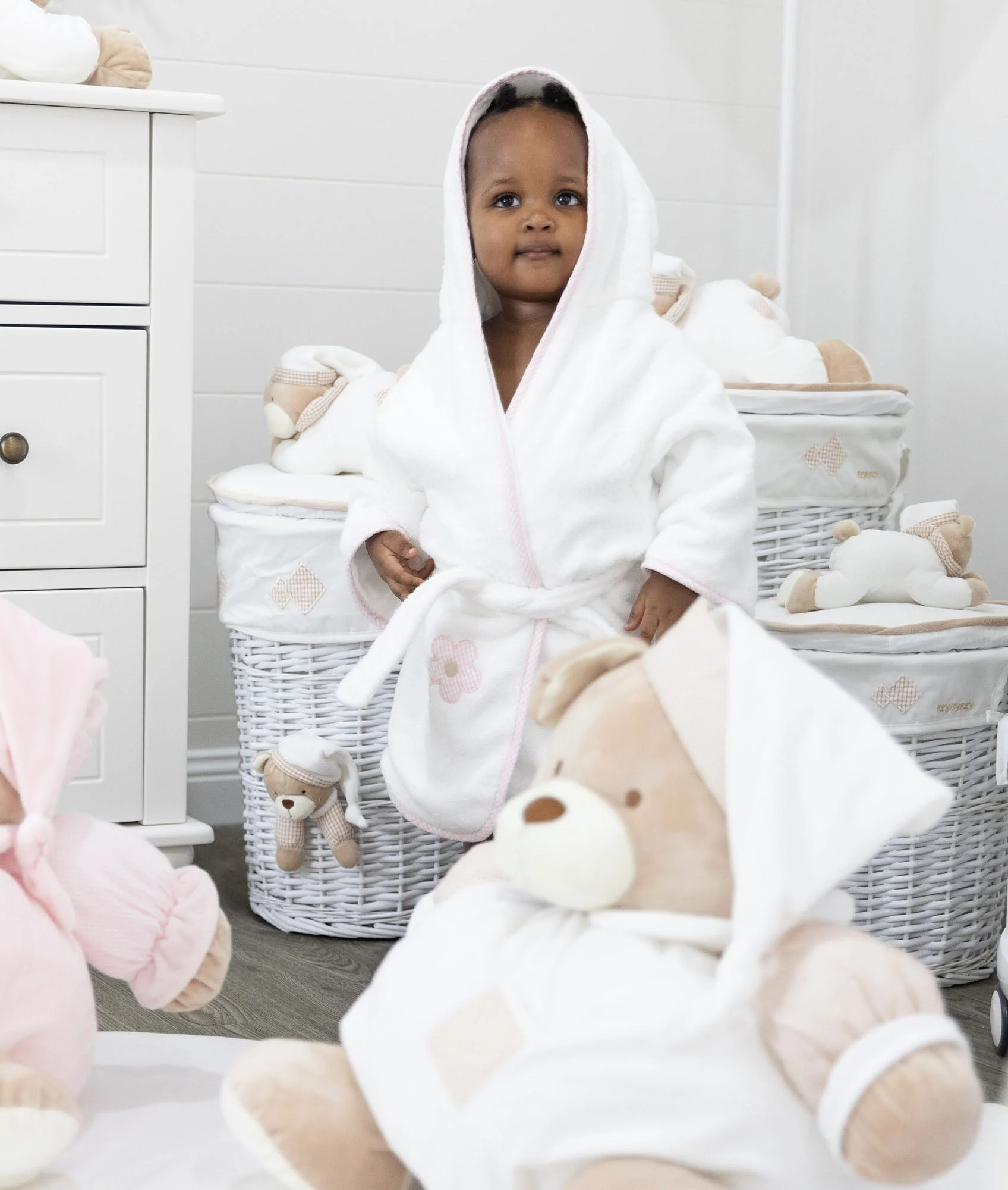 Hooded Bathrobe Towel | White & Pink