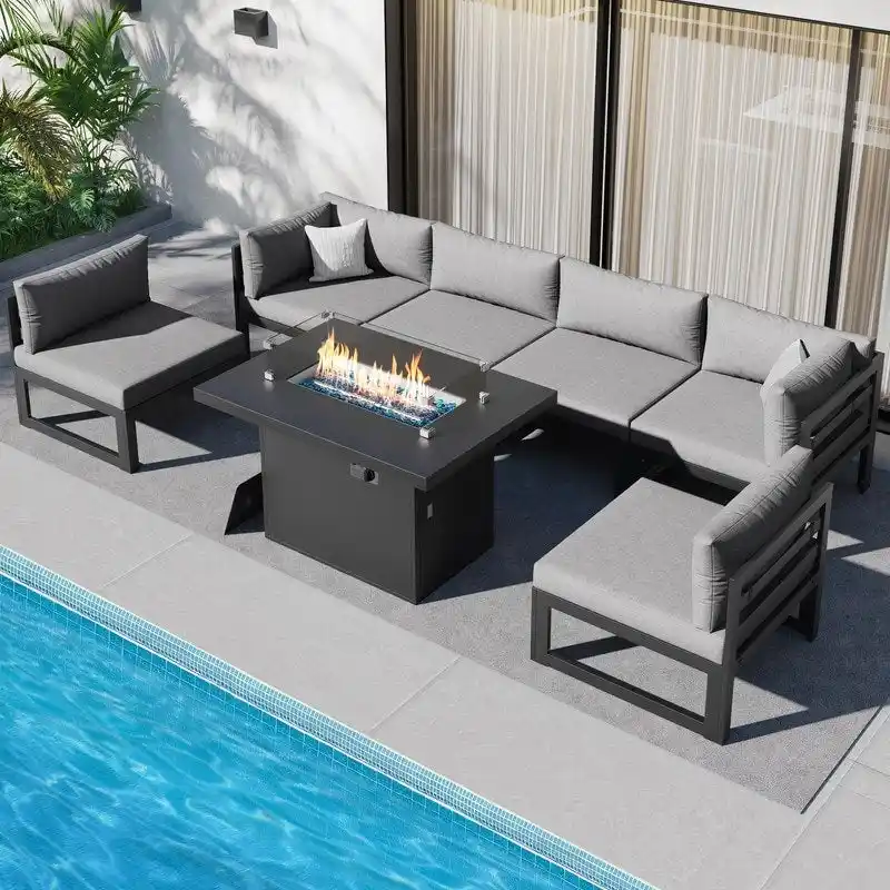 FINCATI 7-piece Oversized Aluminum Patio Furniture Set with 43  Fire Pit Table for Backyard, Deck, and Garden