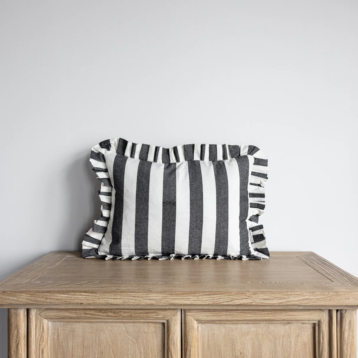 Ruffle Lumbar Pillow Cover Black Bold Stripe