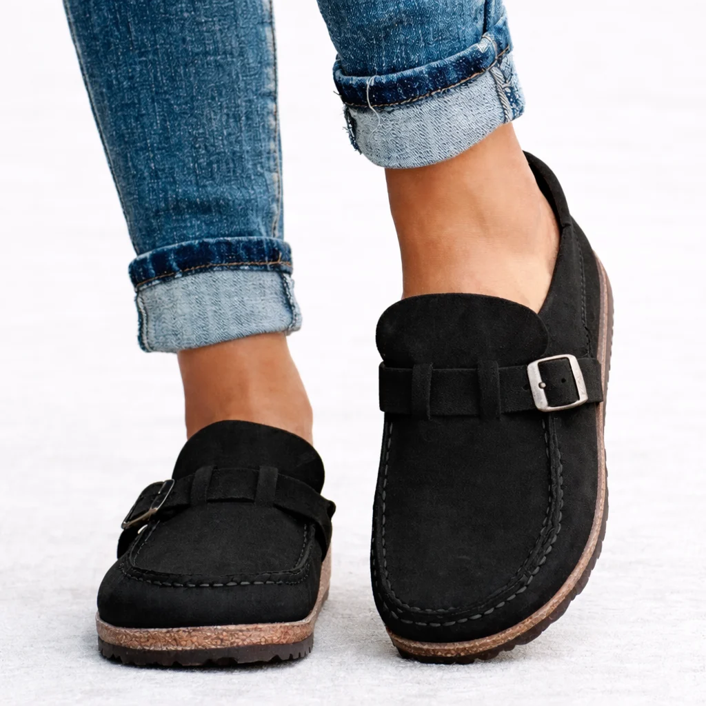 Women��s Slip-On Loafers Soft Suede with Elegant Buckle Detail