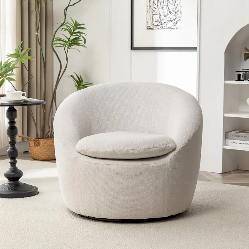 Swivel Barrel Chair - 360° Rotation - Boucle Fabric