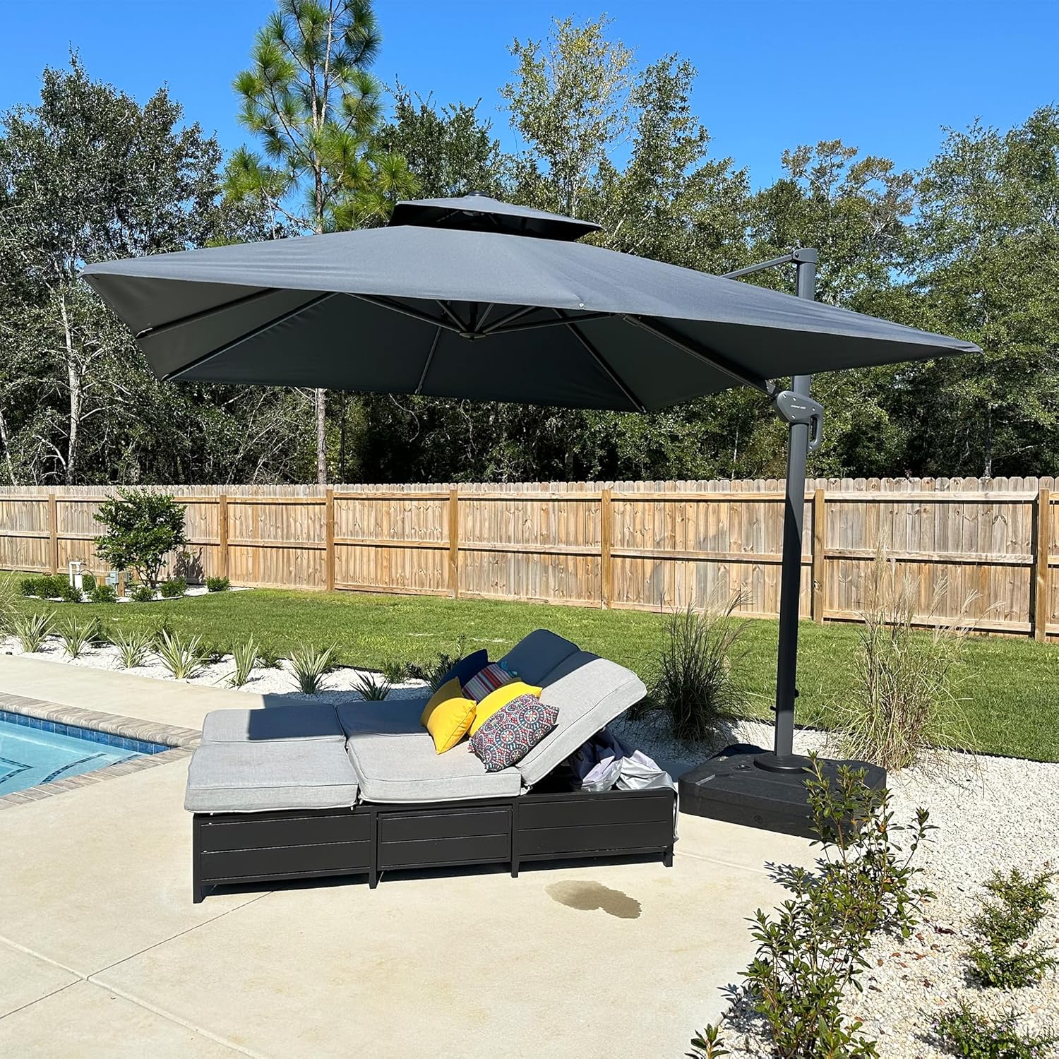 PURPLE LEAF 10FT Cantilever Outdoor Umbrellas Large Patio Umbrella Hanging Double Top Square Offset Umbrella with 360°Rotation Tilting Umbrella Outdoor Patio, Grey