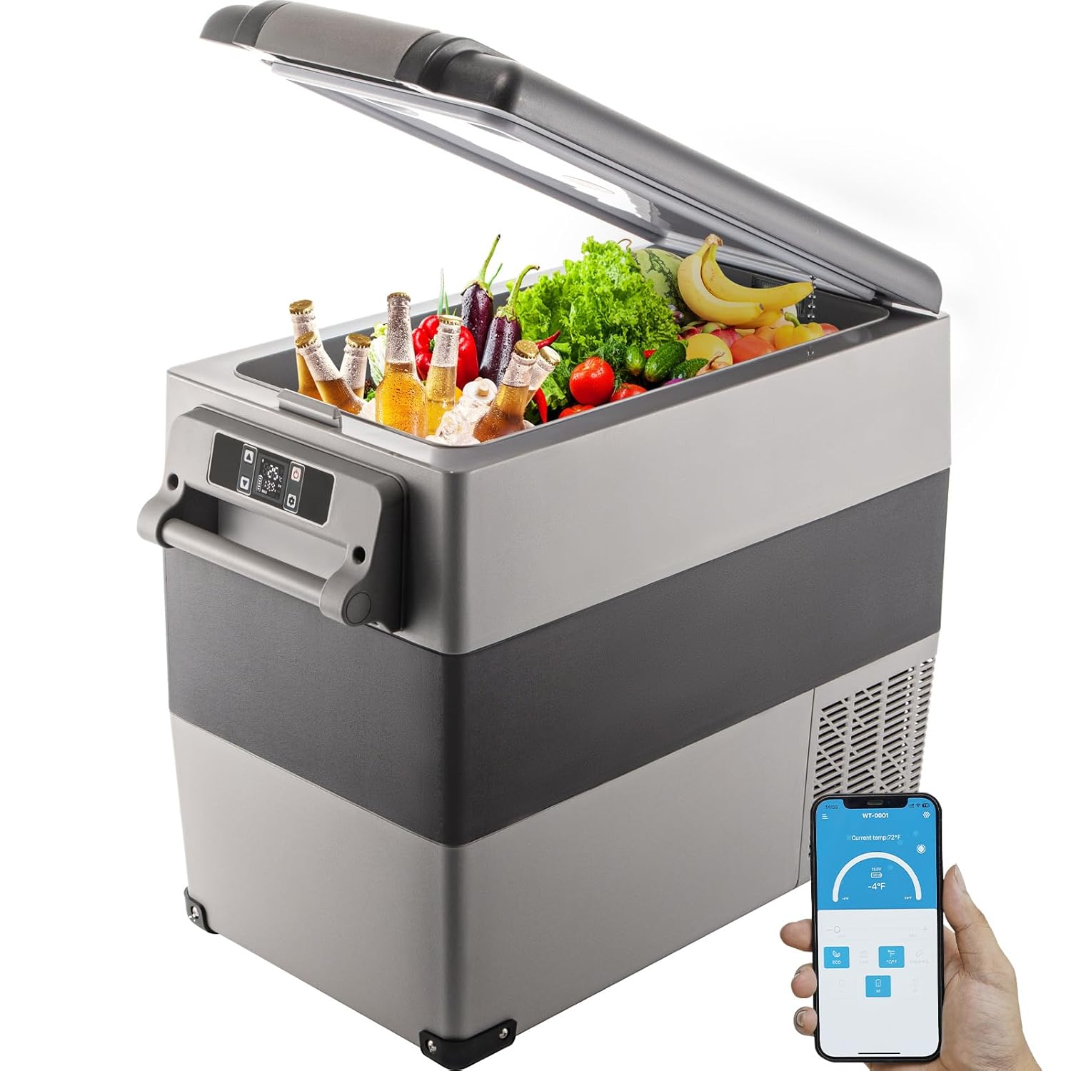 VEVOR Frigorifero portatile 55L Frigorifero per Auto 220V/12V Congelatore Portatile per Auto, Mini Frigorifero da Campeggio con Schermo LCD Controllo APP Frigo per Auto Camion Barca Camper