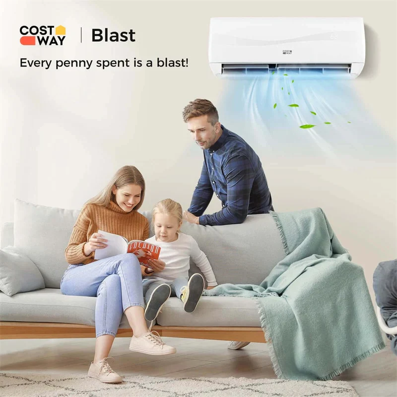 9000 BTU, csatorna nélküli mini split klímaberendezés, 19 SEER2, 115 V, falra szerelhető inverteres AC egység hőszivattyúval, energiahatékony, 42 nm-es helyiség hűtésére is alkalmas