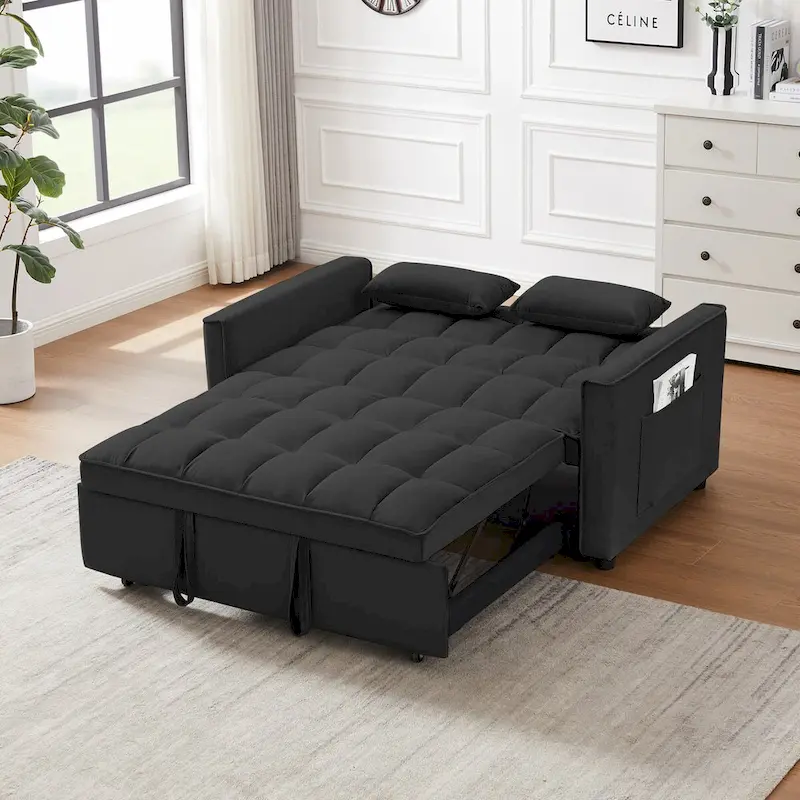 Modern Velvet Loveseat Futon Sofa Couch Pullout Bed,Small Love Seat