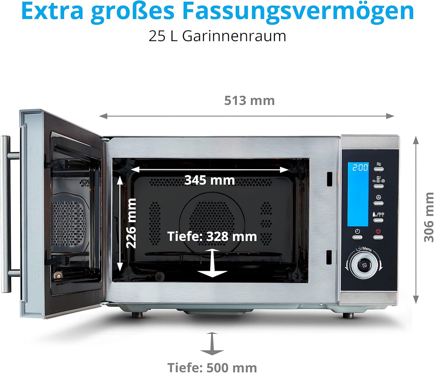 MEDION MD 15501 4 in 1 Mikrowelle mit Grill (25 Liter, 900 Watt, 1100 Watt Grill, 2500 Watt Heißluft, 10 Automatik-Programme) silber