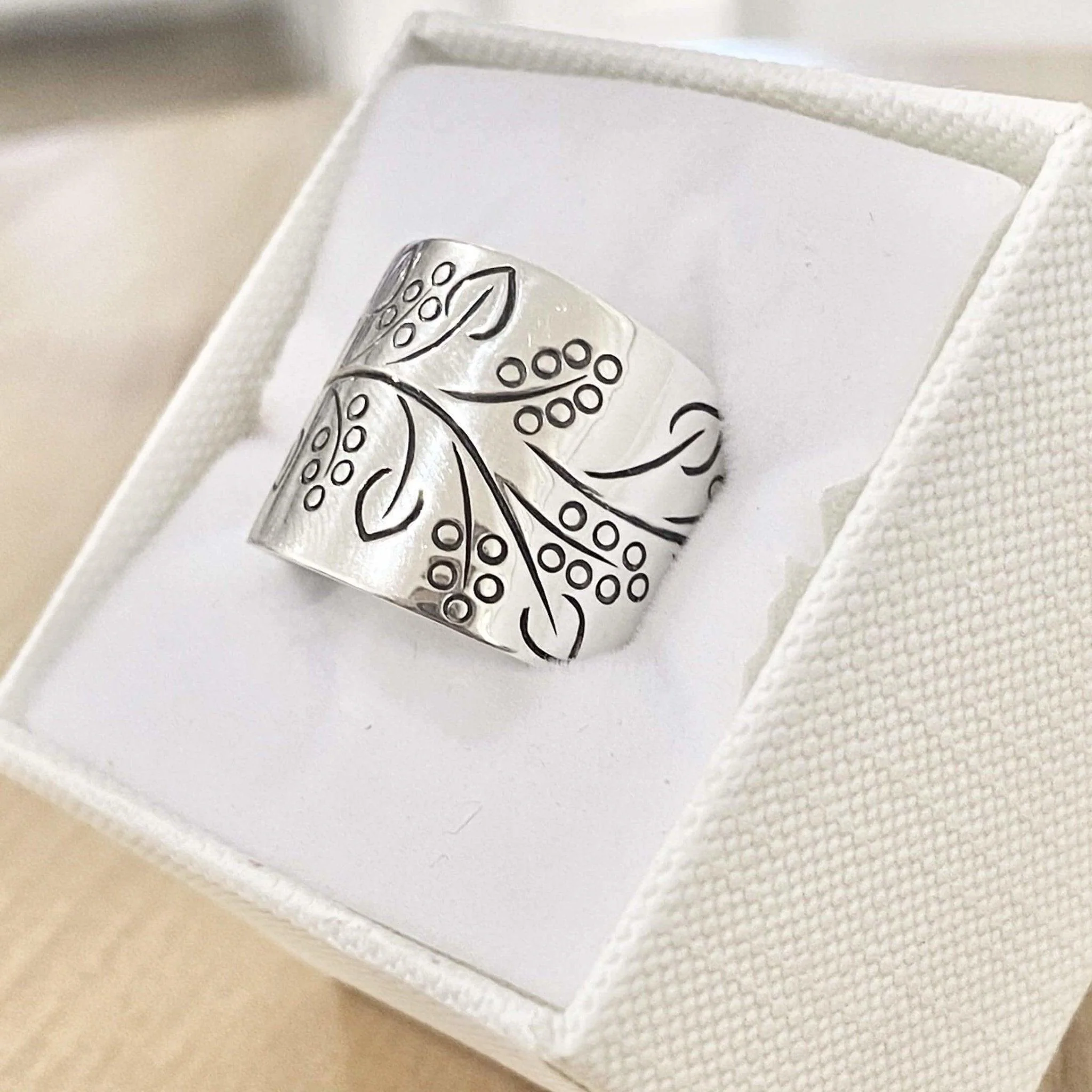 Laihas Floral Cuff Sterling Silver Boho Ring