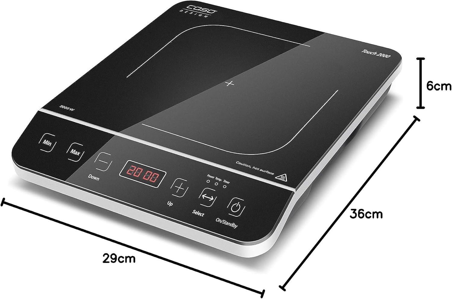 CASO Touch 3500 Induktionskochplatte doppelt mobil, Sicherheitsschalter, 60-240°C, 6 Stufen, Timer 180 Min., Tpfe bis 26 cm, 3500 Watt, Glaskeramik