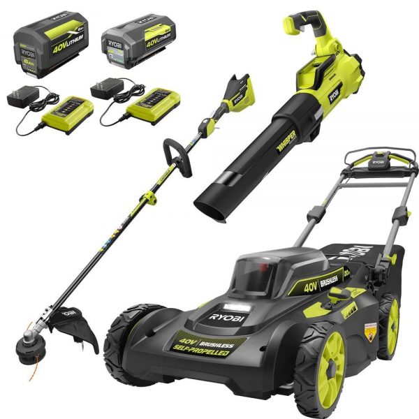 RYOBI 40V Borstelloos 20 inch. Walk Behind Zelfrijdende Maaier/Grastrimmer/Bladblazer met (2) Accu