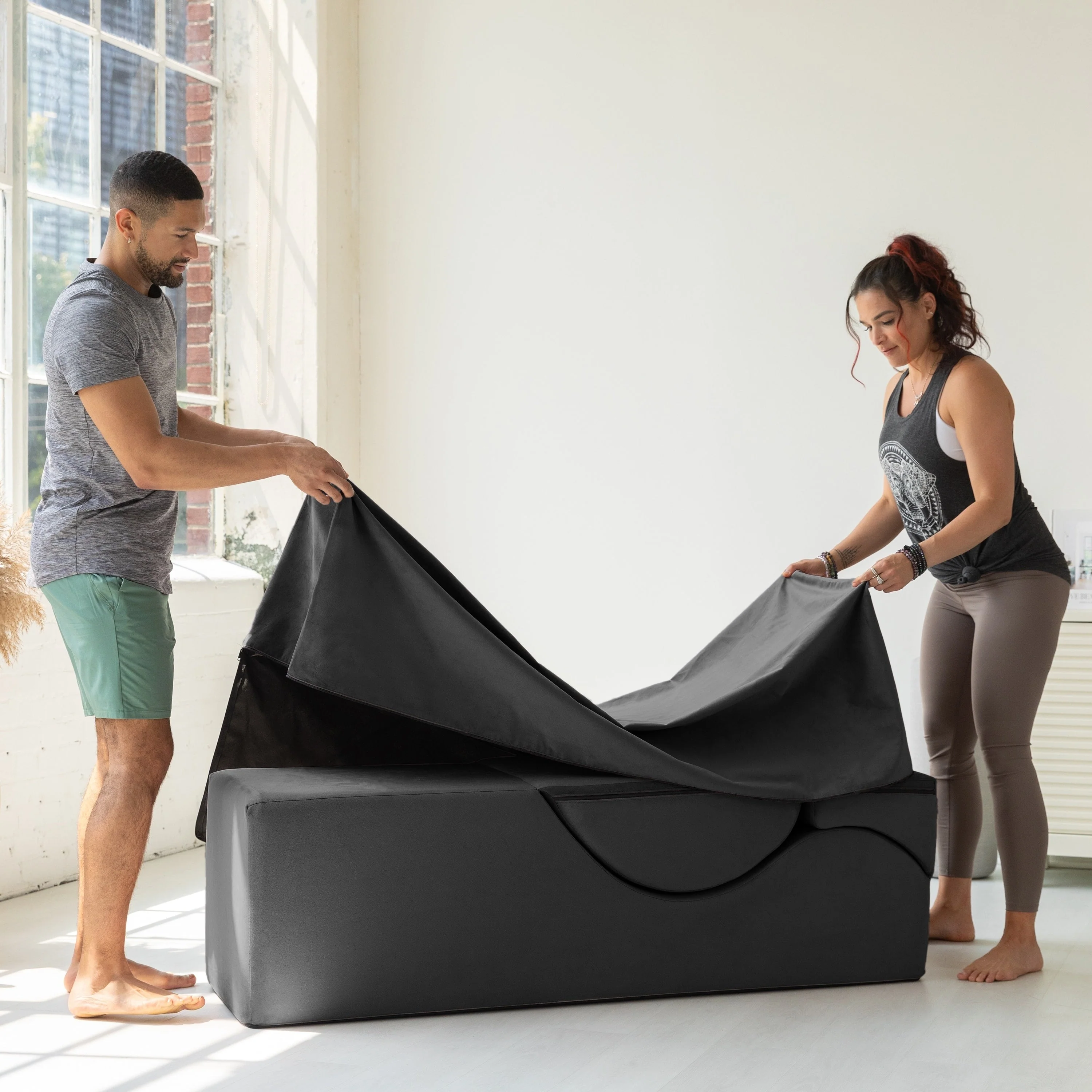 Avana Kami Convertible Chaise / Yoga & Massage - 2-In-1 Ottoman with Concealed Fold Out Yoga Lounge Chair, Microvelvet - N/A