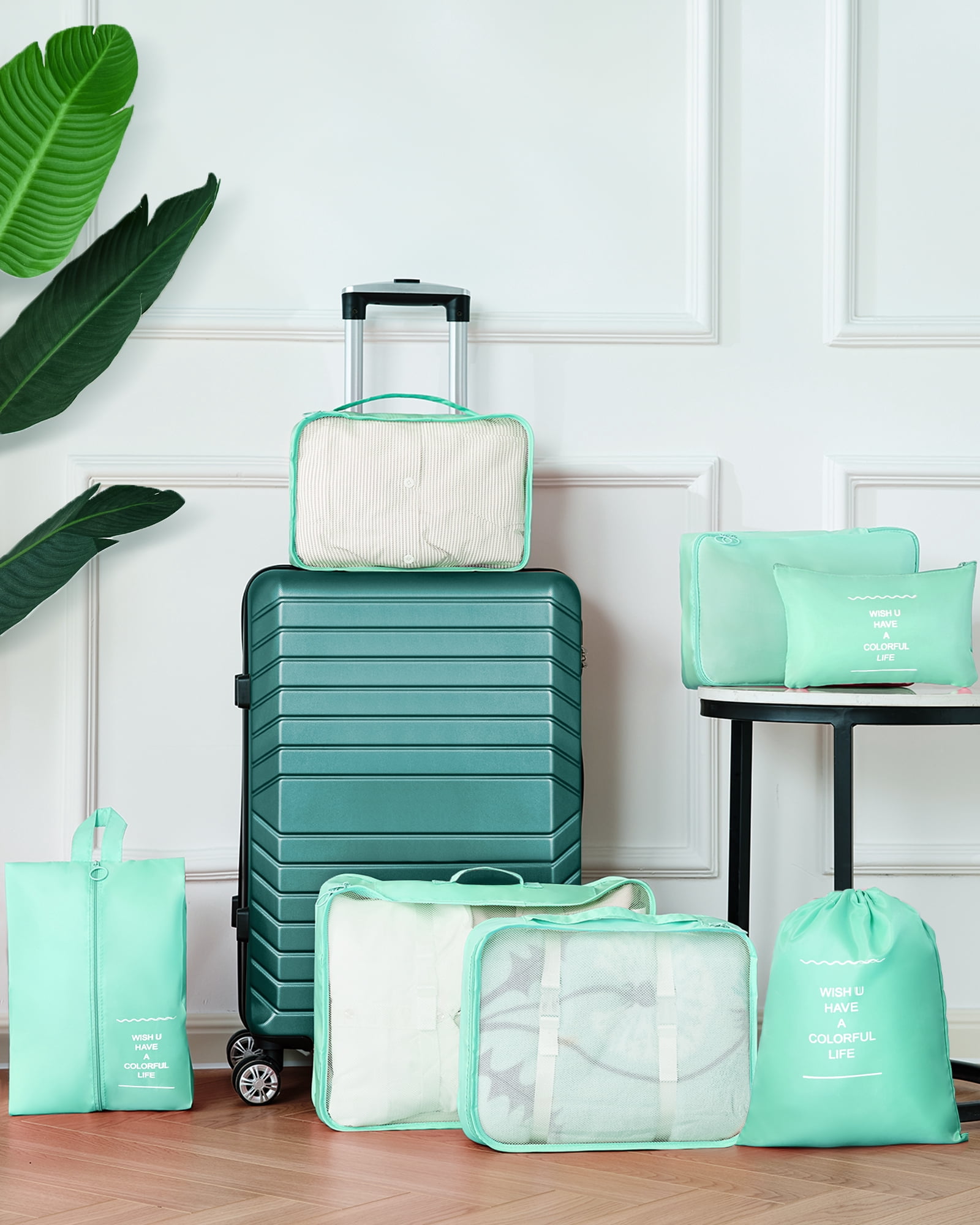 3 Piece Luggage Sets 20/24/28 inch Travel Suitcase Set with 7PCS Organizer Bags