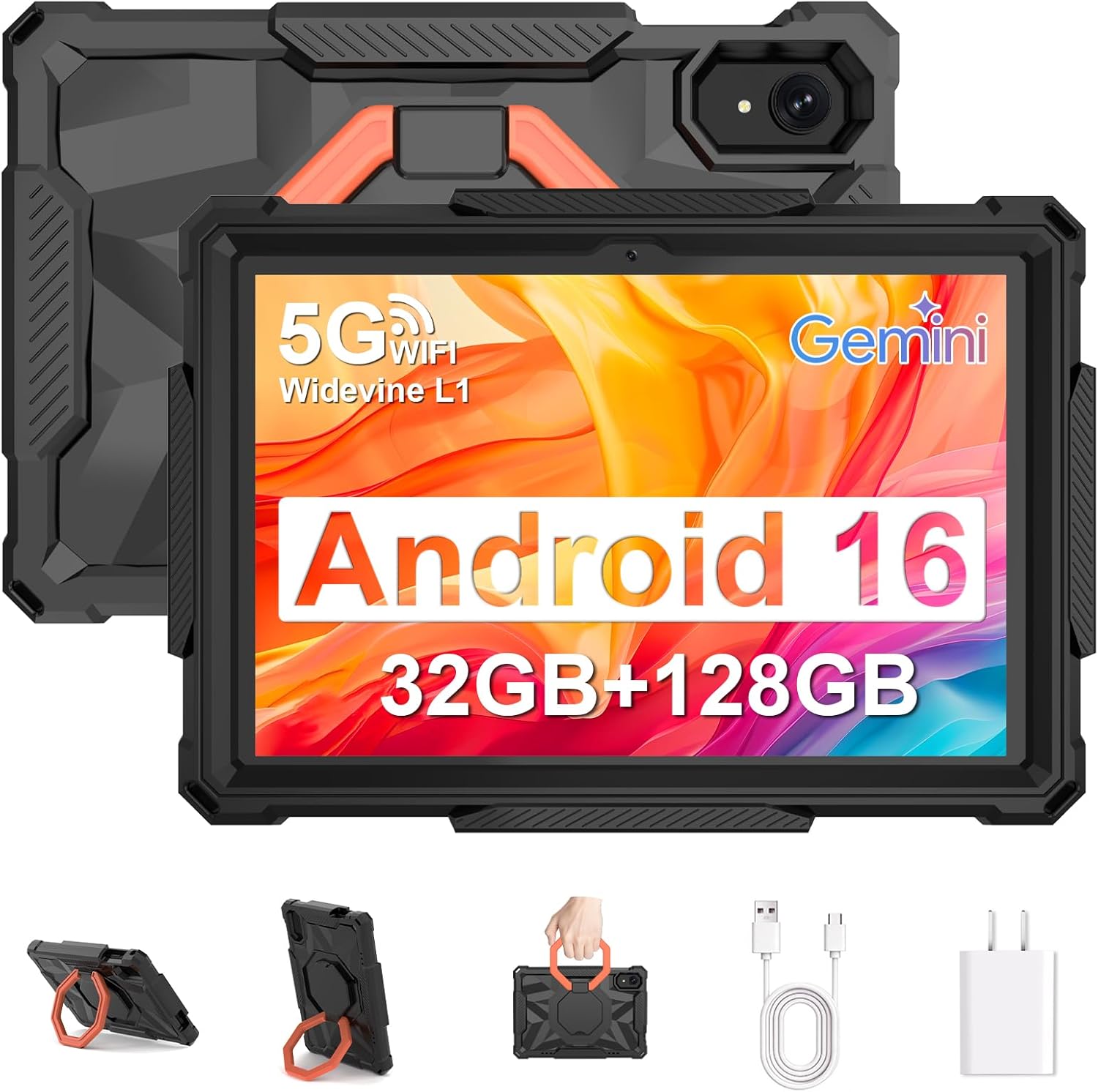 EHFiDC Tablet 10 Inch Android 16 Tablets, 32GB RAM 128GB ROM 2TB Expand, 2.2GHz Octa-Core, 6000mAh, 5G WiFi, HD IPS Display, Widevine L1, Drop-Proof EVA Case