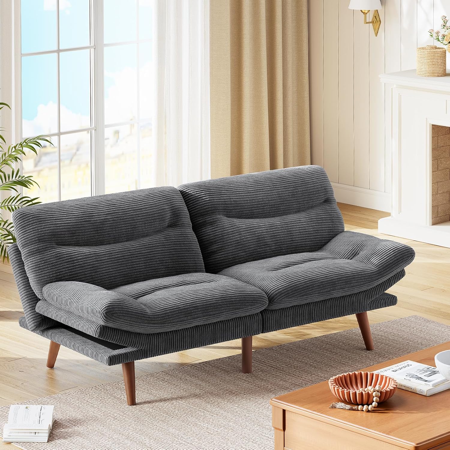 Futon Sofa Bed Futon Sofa with Adjustable Back and Armrests Converts to Small Sleeper Sofa Bed