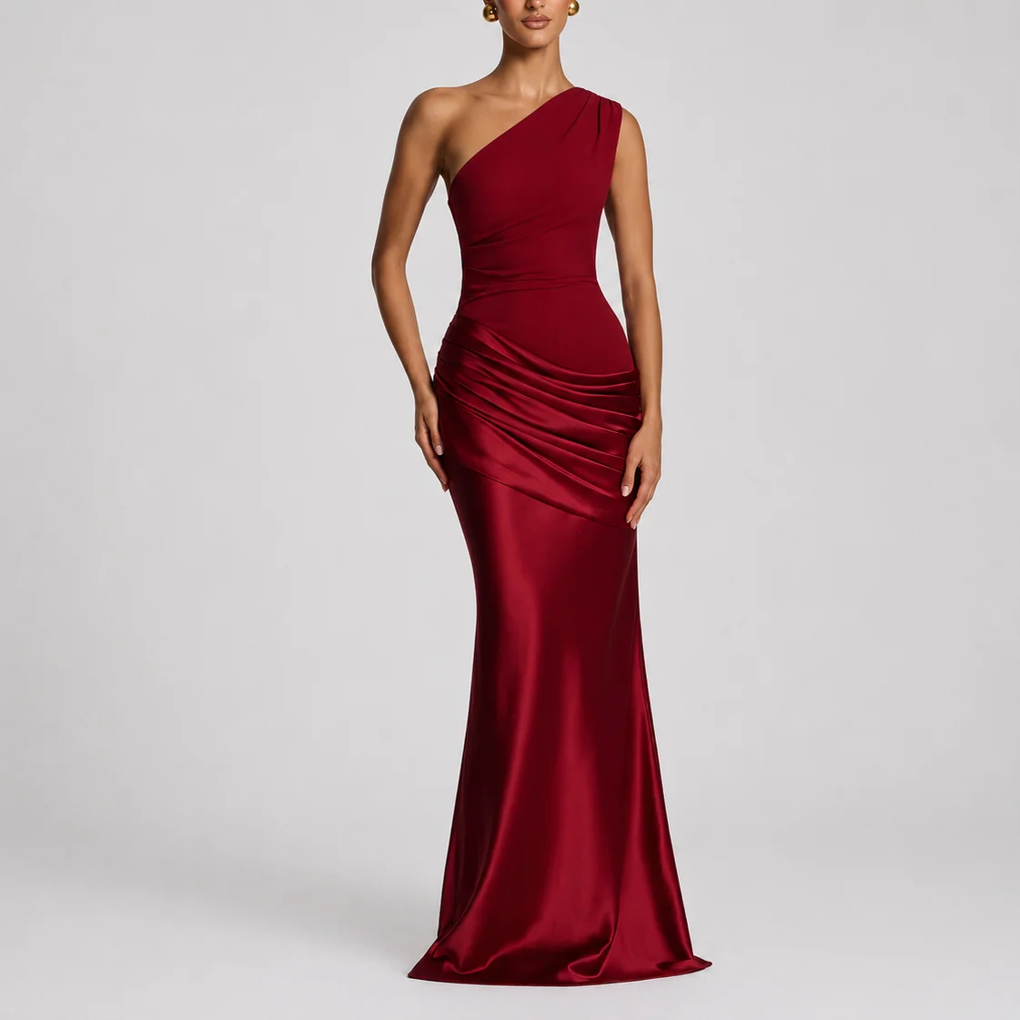 Women��s One Shoulder Maxi Dress Elegant Draped Silhouette