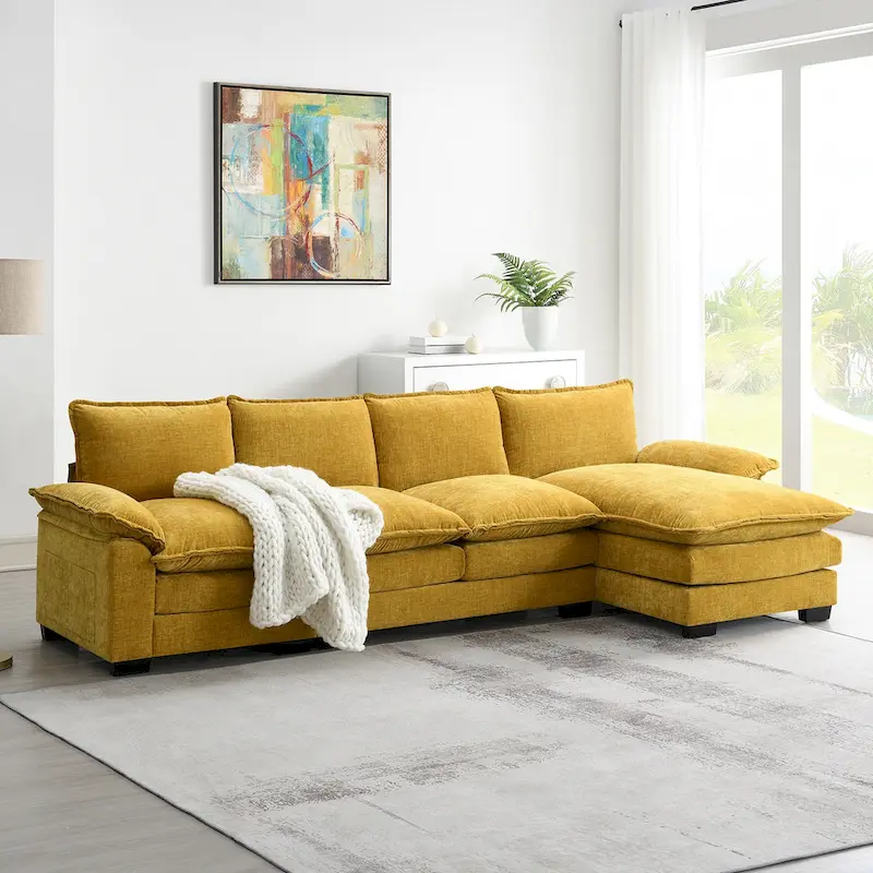 Modern 5-Seat L-Shaped Cloud Sleeper Sofa Couch with Chaise Lounge with Double Seat Cushions