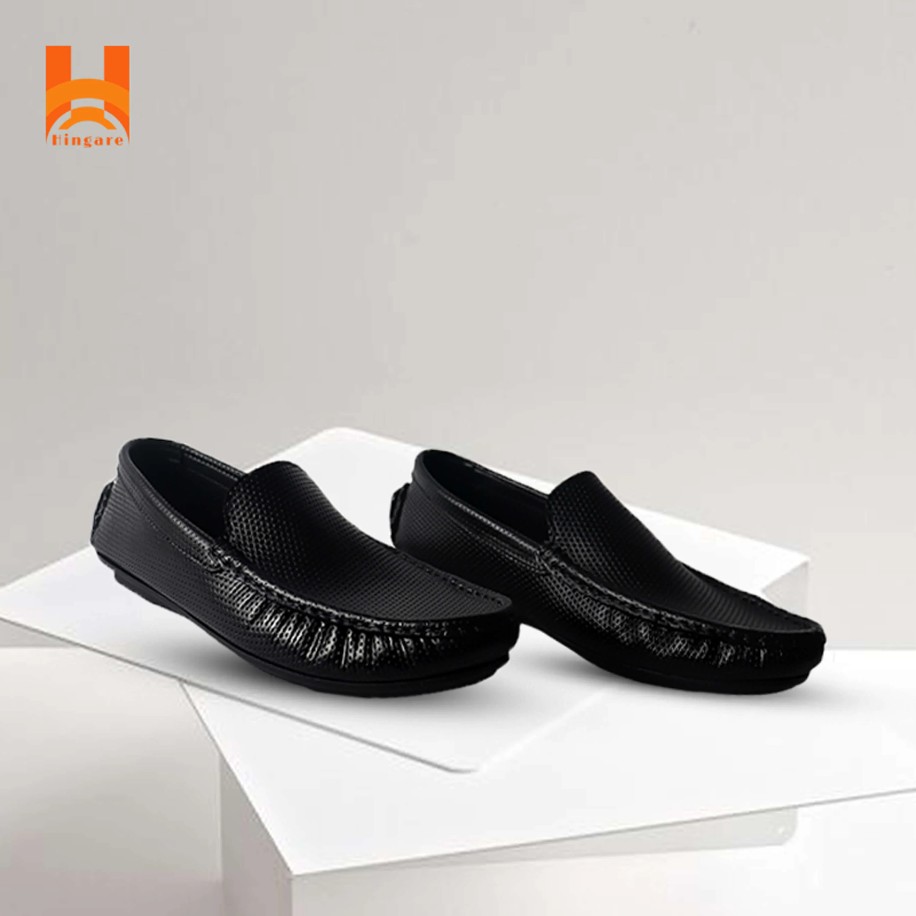 Hingare Genuine Leather Men's Shoes Textured Print Casual Slip On Loafers