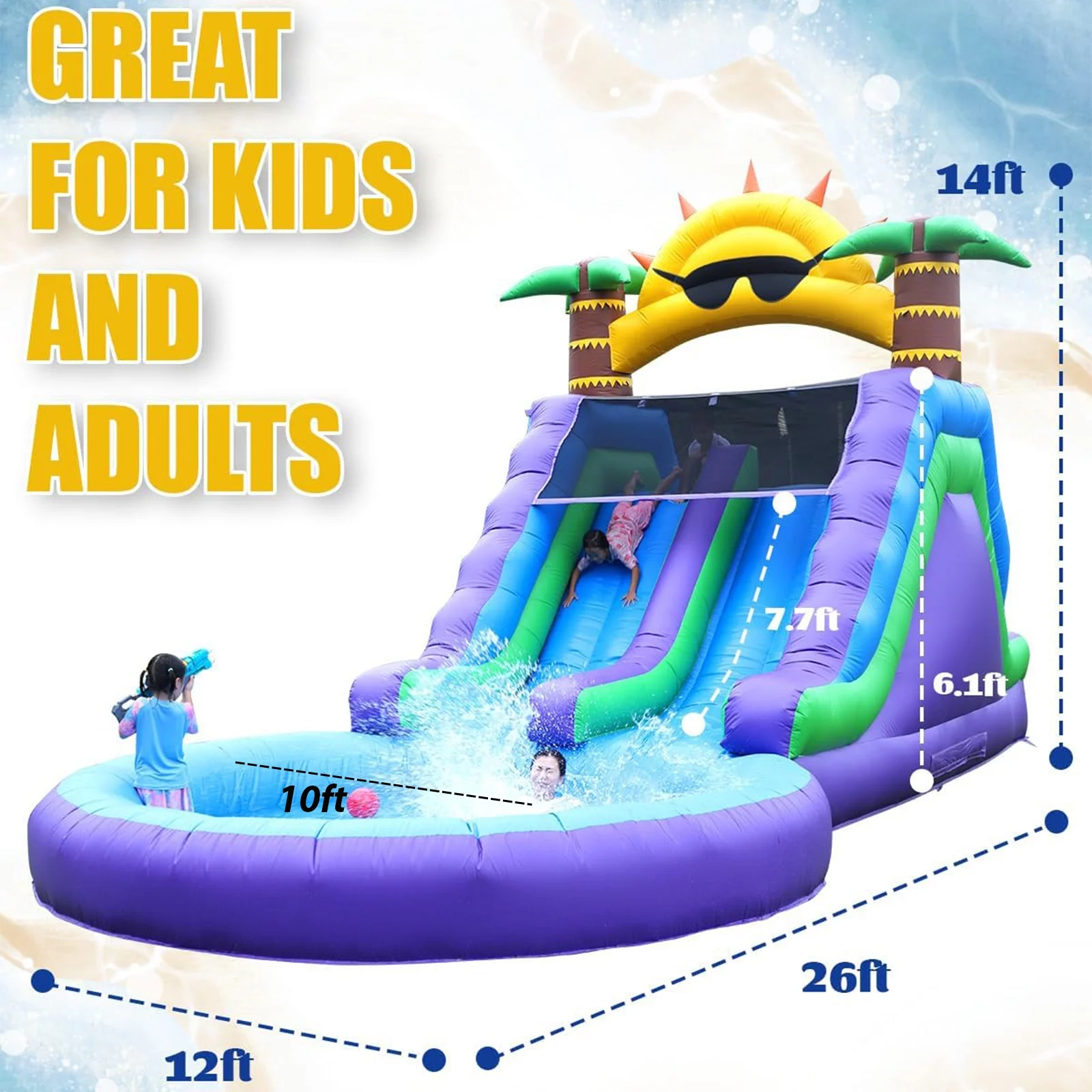 Relunch 26FT Inflatable Double Water Slide for Kids & Adults, PVC Inflatable Water Park with Blower, Giant Splash Pool for Backyard & Outdoor Fun, 26'L x 12'W x 14'H