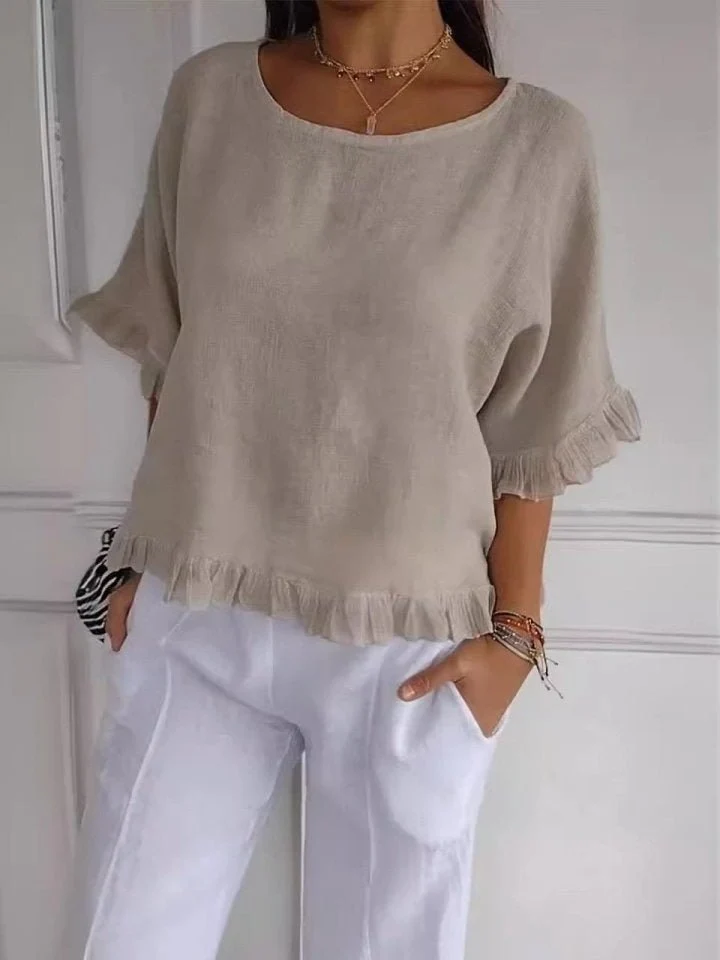 Women��s Relaxed-Fit Blouse Lightweight Linen-Look Summer Style