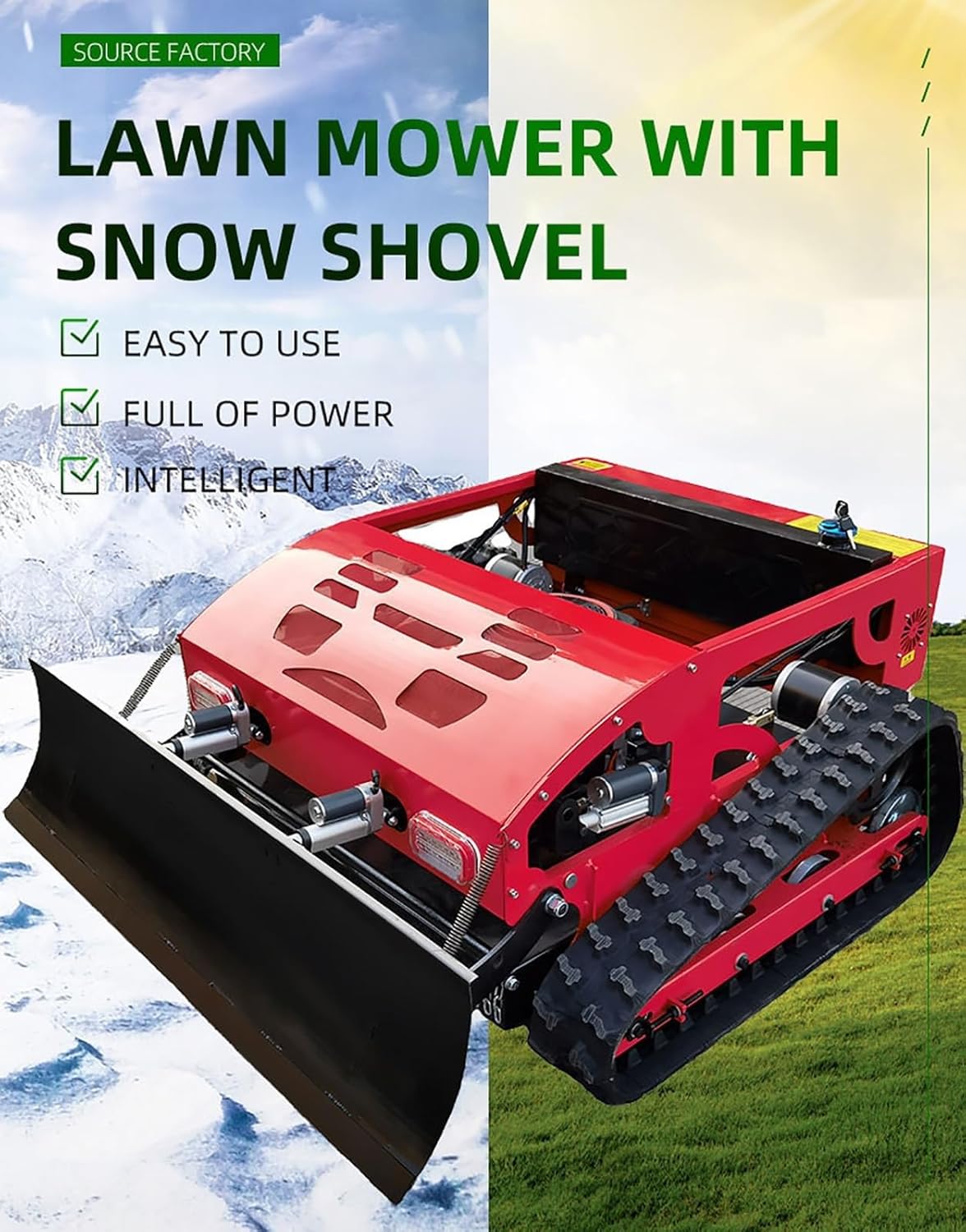 Robot tosaerba elettrico ibrido a gas, tosaerba elettrico con pala da neve, tosaerba a benzina da 7,5 CV, tagliaerba da giardino telecomandato, capacità di inclinazione di 30°, prati fino a