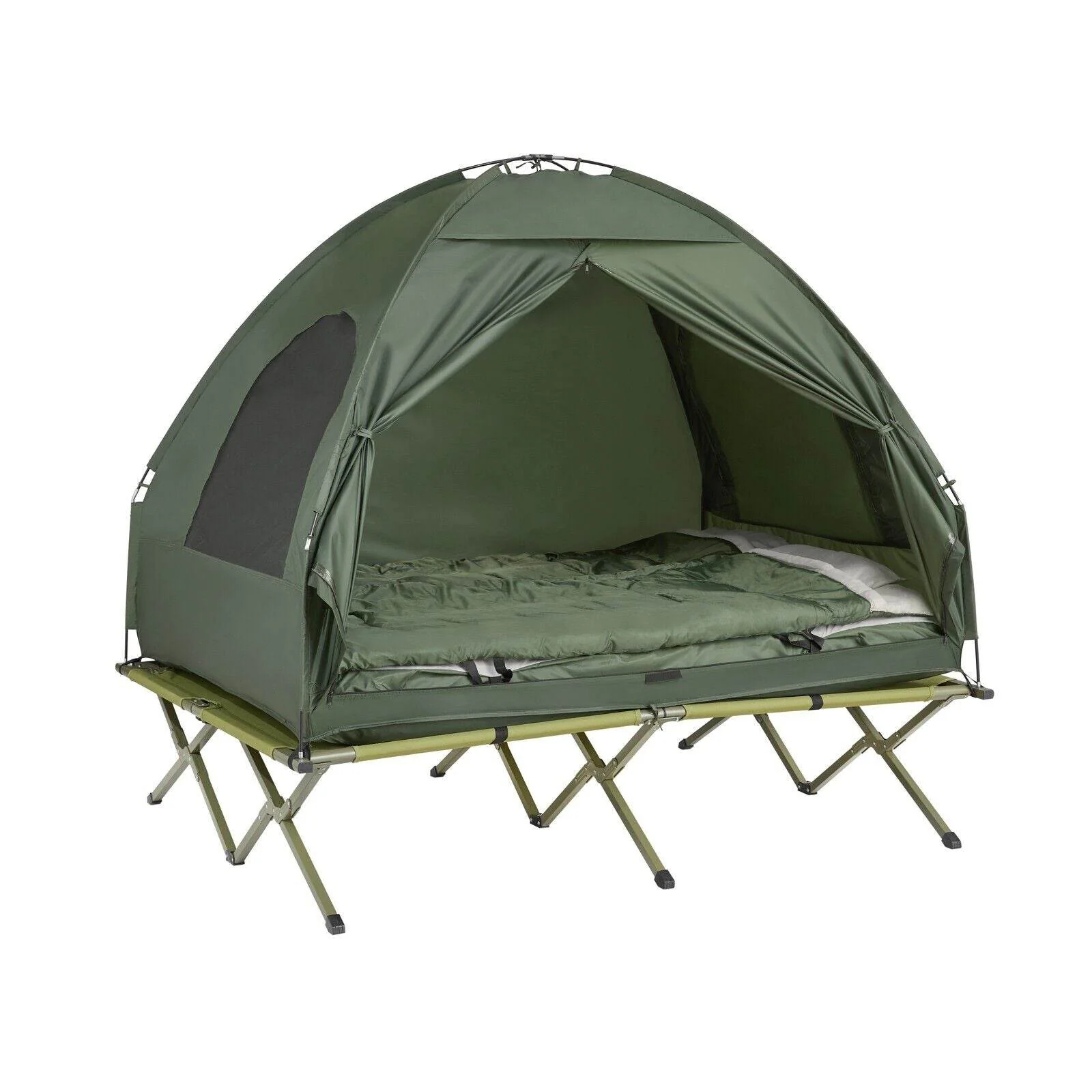 4in1-Zelt Fr 2 Personen Wurfzelt Feldbett Mit Campingliege Grn